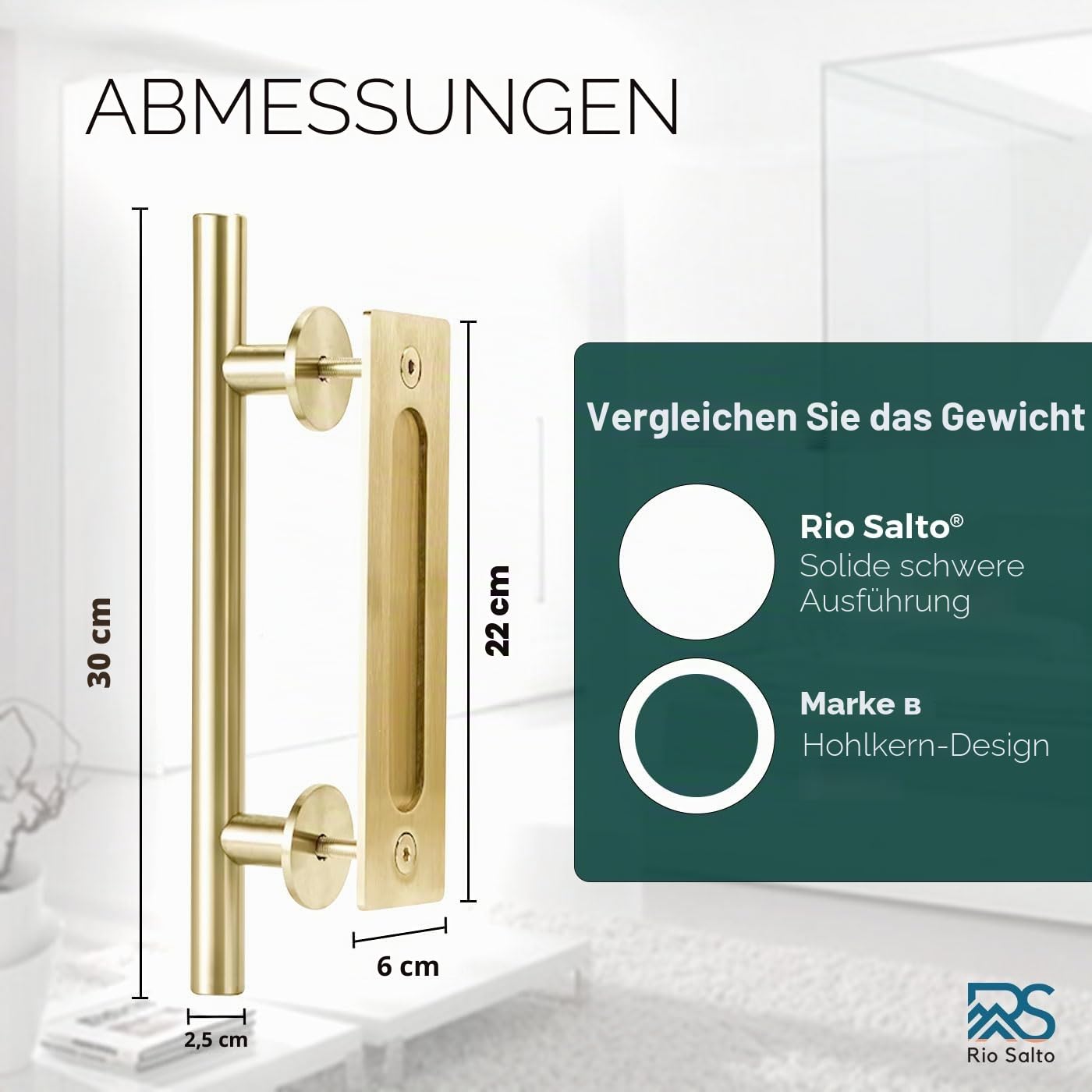 Rio Salto Schiebetürgriff aus gebürstetem Messing, goldfarben, 30,5 cm, groß, schwer (Gold, 1 Packung)