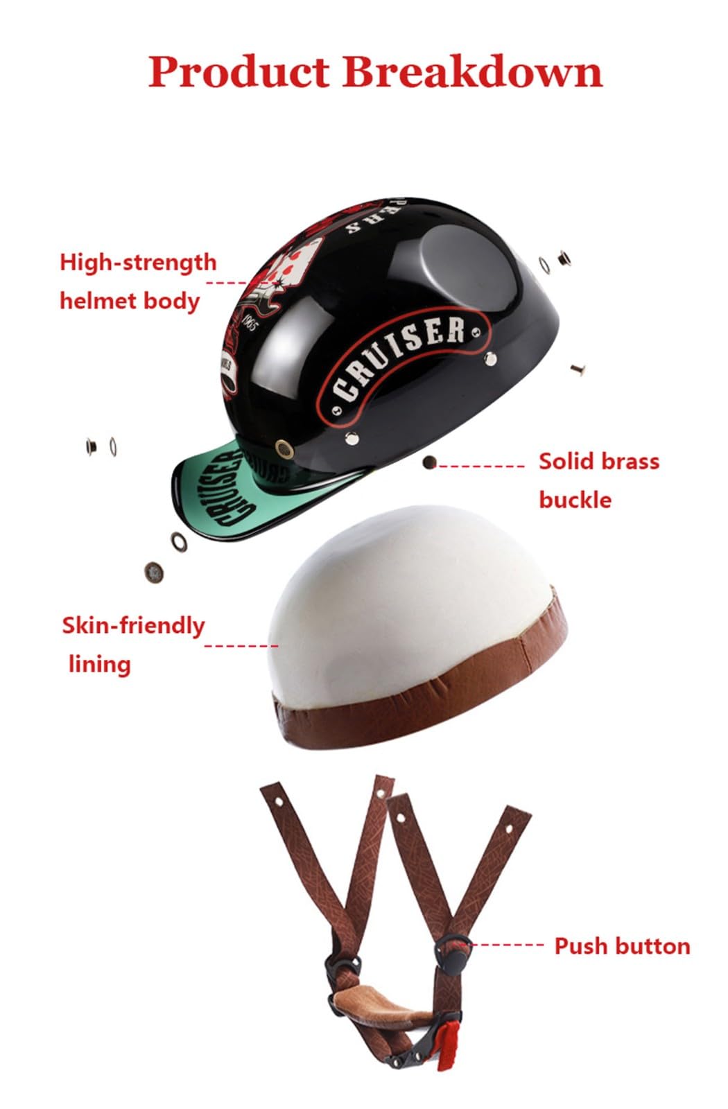 Casquette De Baseball Moto Casque Demi Vintage Casque Jet Demi Coque Mobylette Bols Casque ECE Homologué Pilote Casque De Scooter À Visage Ouvert pour Hommes Femmes