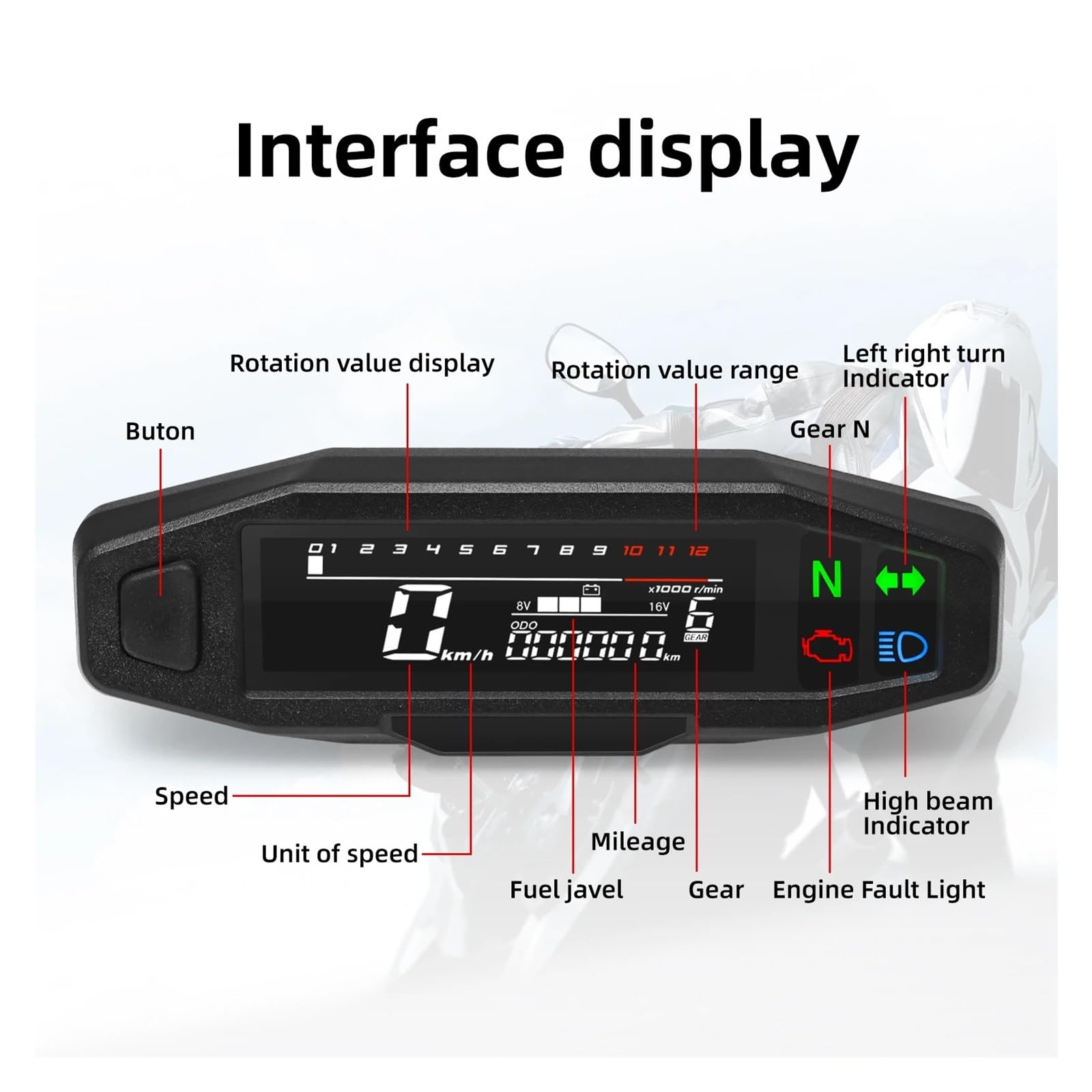 Display Tachimetro per moto Est, cruscotto digitale per