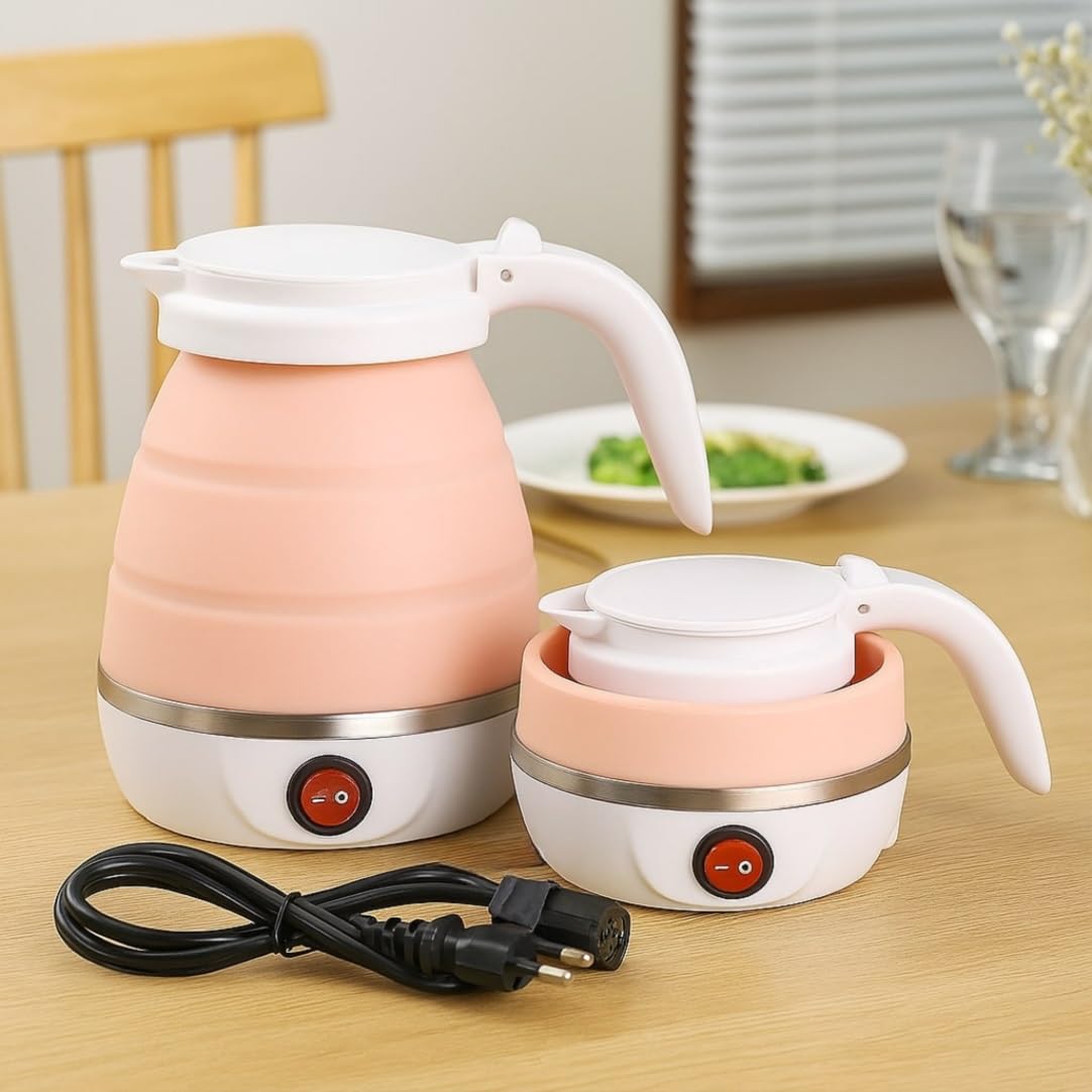 ZILLTOYIN Collapsible Body Portable Kettle For Travel | Lightweight & Portable Hot Water Kettle 600ml | Foldable Silicone Small Electric Kettles (Pink) | Fast Boiling In 3–5 Minutes Travel Kettles-image-38