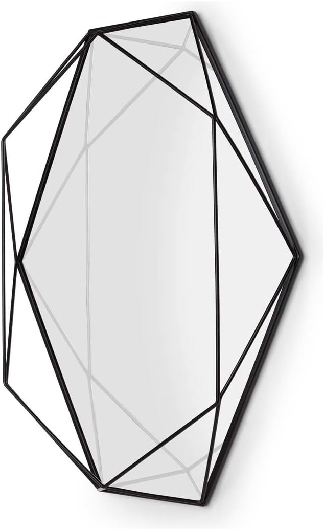 Umbra Prisma Wall Mirror, Modern Oval Shaped Geometric Frame Mounts Vertically Or Horizontally, Black, 22X17In