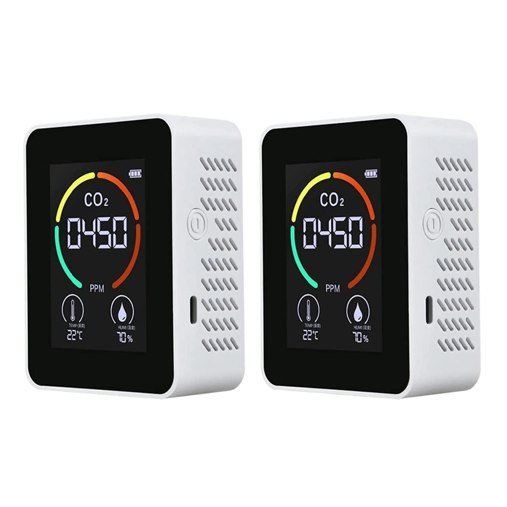 Jnchdghwa White 2X Temperature & Humidity Meter, Air Quality Monitor, Co2 Detector, Digital Air Pollution Carbon Dioxide Detector