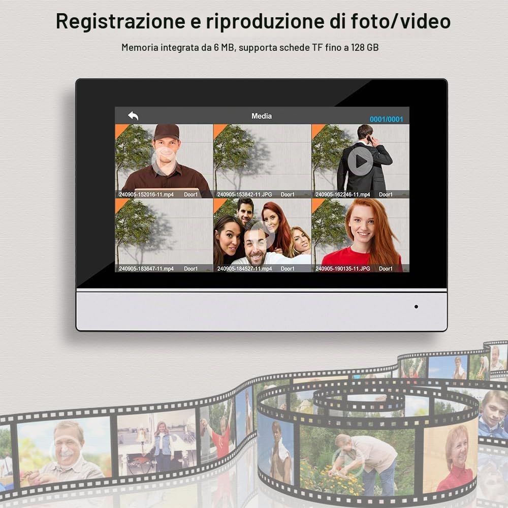 WiFi Video Interfono Sistema di Ingresso a Campanello, 7inch 1080P HD Videocamera a Campanello Visione Notturna IR, Registrazione di Supporto, Scheda RFID/TUYA APP Sblocco