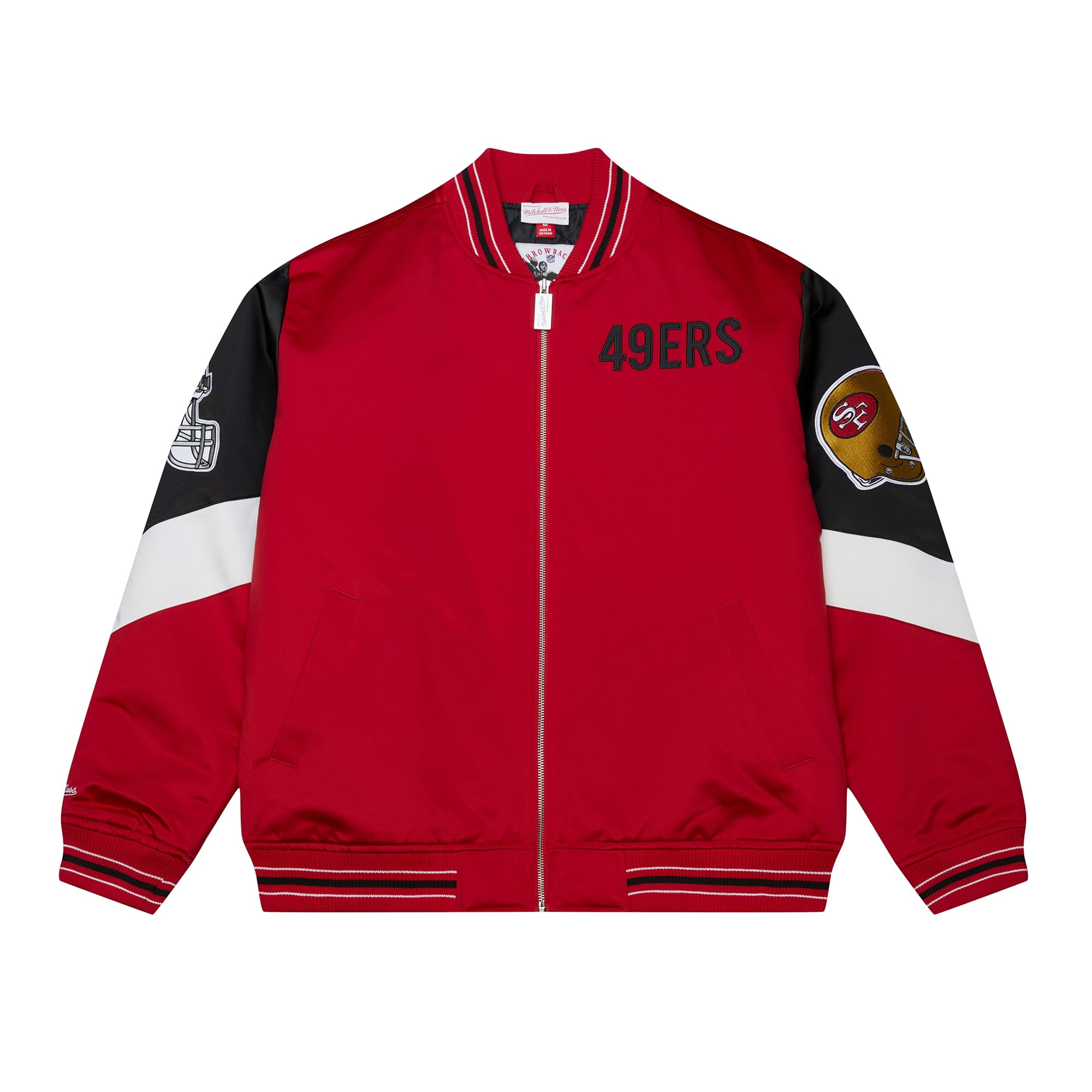 Mitchell & Ness Throw it Back Heavyweight Vintage Satin Jacket NFL Cremallera Completa Logo Bordado Hombres Mujeres Niños Unisex Primavera Verano Otoño Invierno