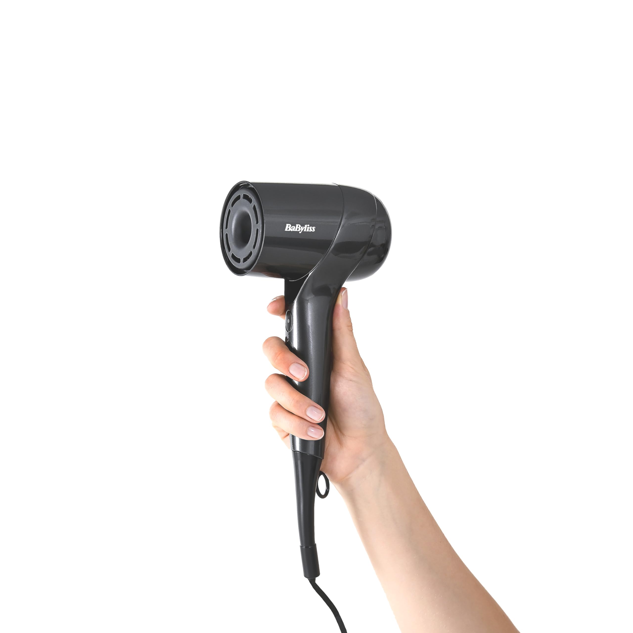 BaByliss Sèche-Cheveux Titanium Shine avec Diffuseur – NOUVEAUTÉ 2025, Sèche-cheveux puissant et compact, Design ergonomique, Ionique anti-frisottis, 3 température & 3 vitesses, Argenté, D6200DE
