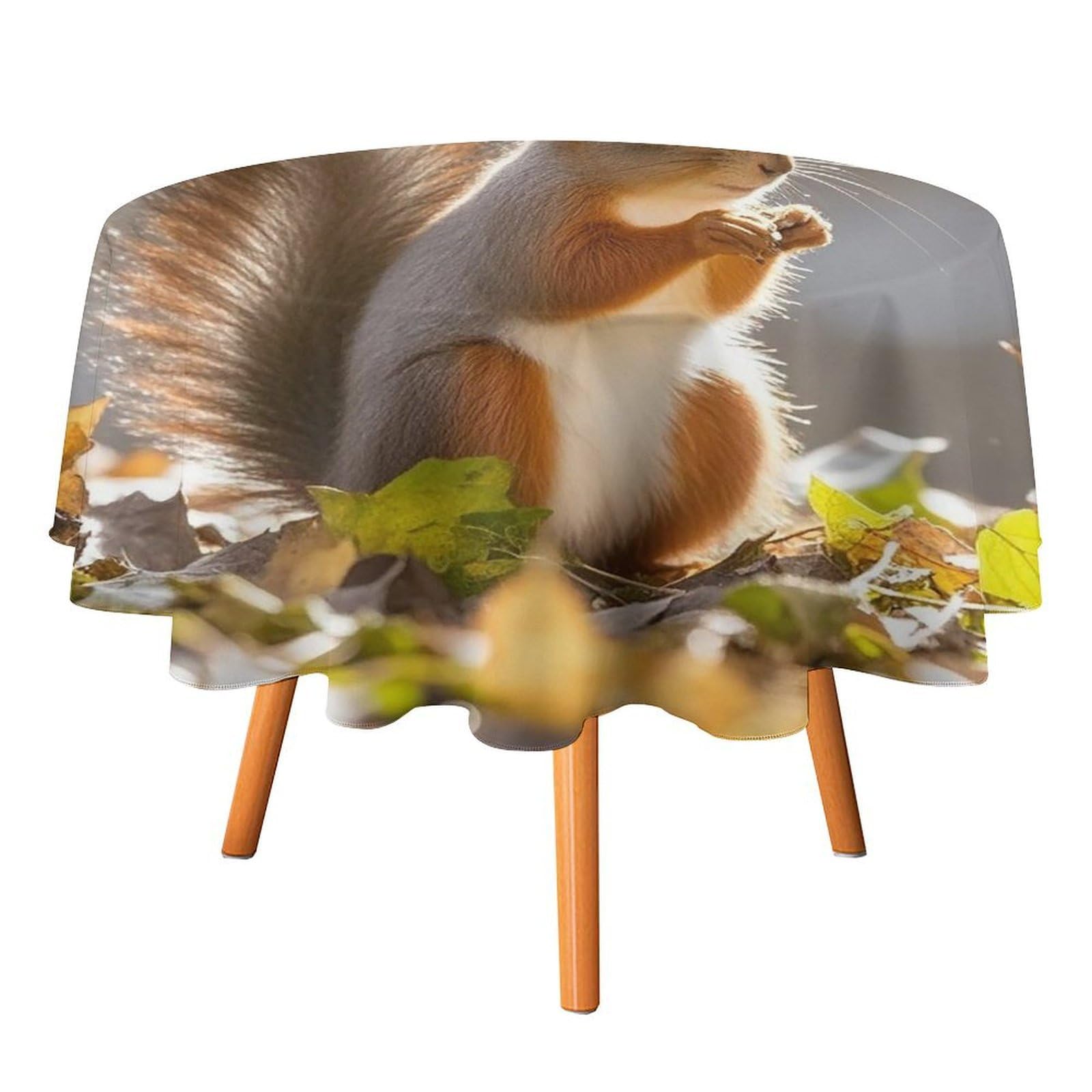 SMAZDFXX Autumn Squirrel Tablecloth for Restaurant, Round Polyester Table Cover 50x50in for Party