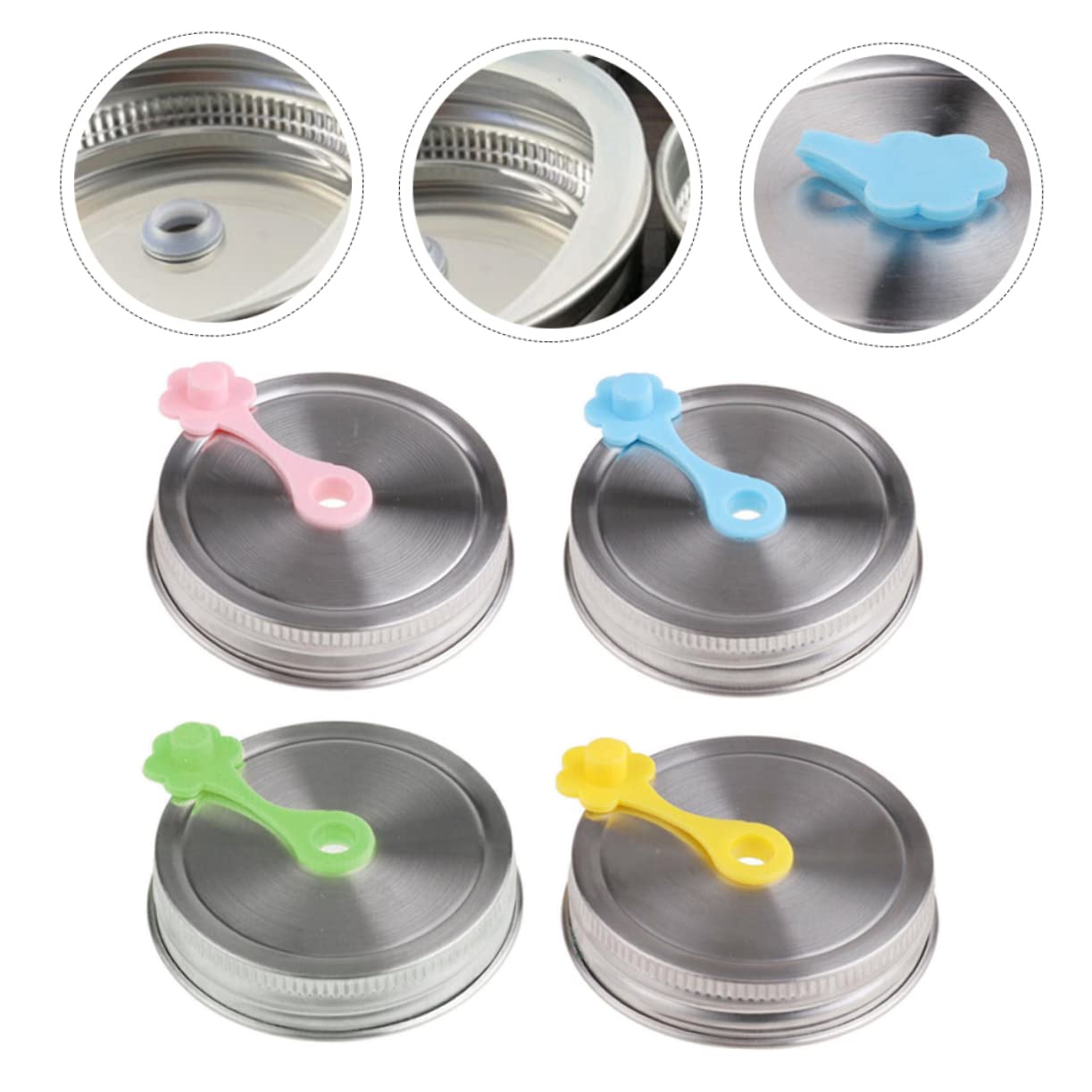 Amosfun 16 Juegos Cubierta Perforada de Acero Inoxidable Tarro de albañil Tapas Selladas Tapa de la Taza del Tarro de albañil Accesorio de conservas Suministro de Botella de Vidrio Silver