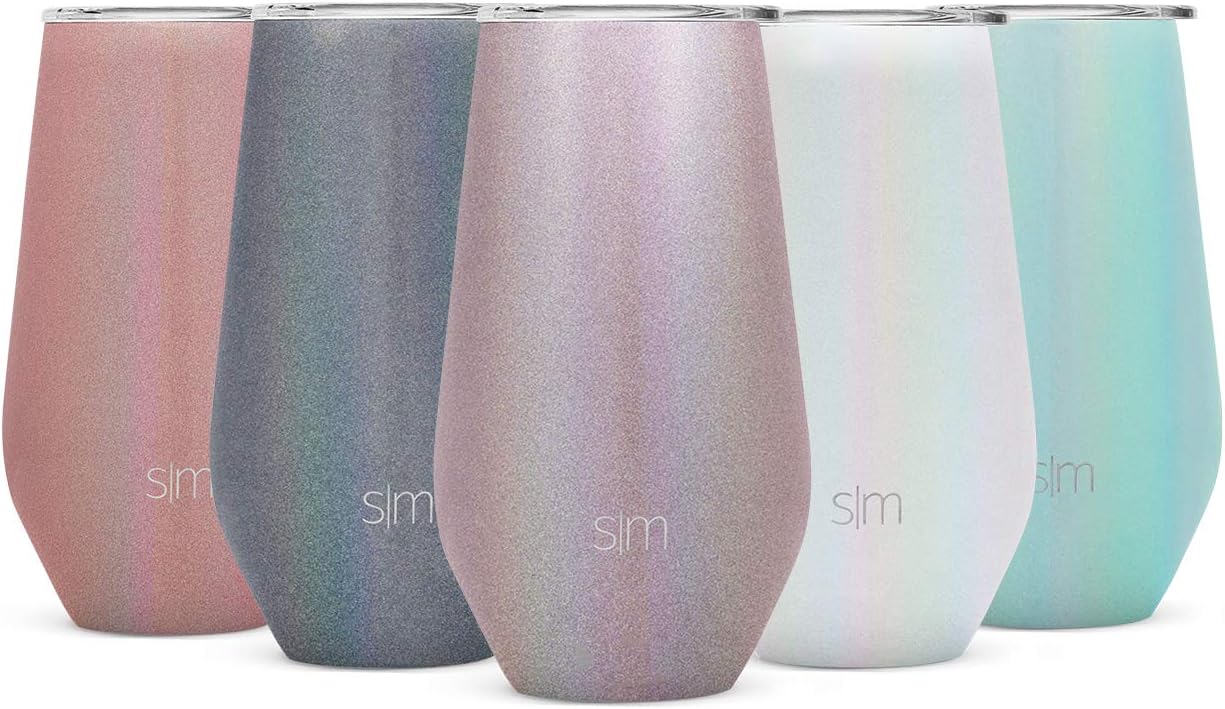 Simple Modern Spirit 16oz Wine Tumbler Glass with Lid - Vacuum Insulated Coffee Mug Stemless Cup 18/8 Stainless Steel Shimmer: Amertine