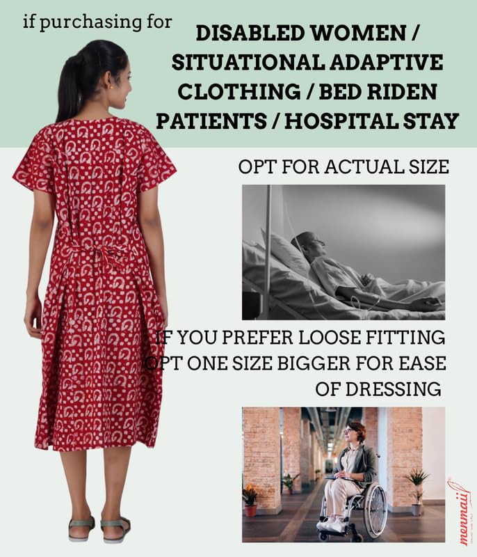 Image of MENMAII Women's [L-4XL] Full Open /Front Buttoned [a Kind of Adaptive Clothing] Multipurpose Nighty for Maternity /Pregnancy /Elderly /Patient /Feeding /Hospital Purpose Nighty Calf Length