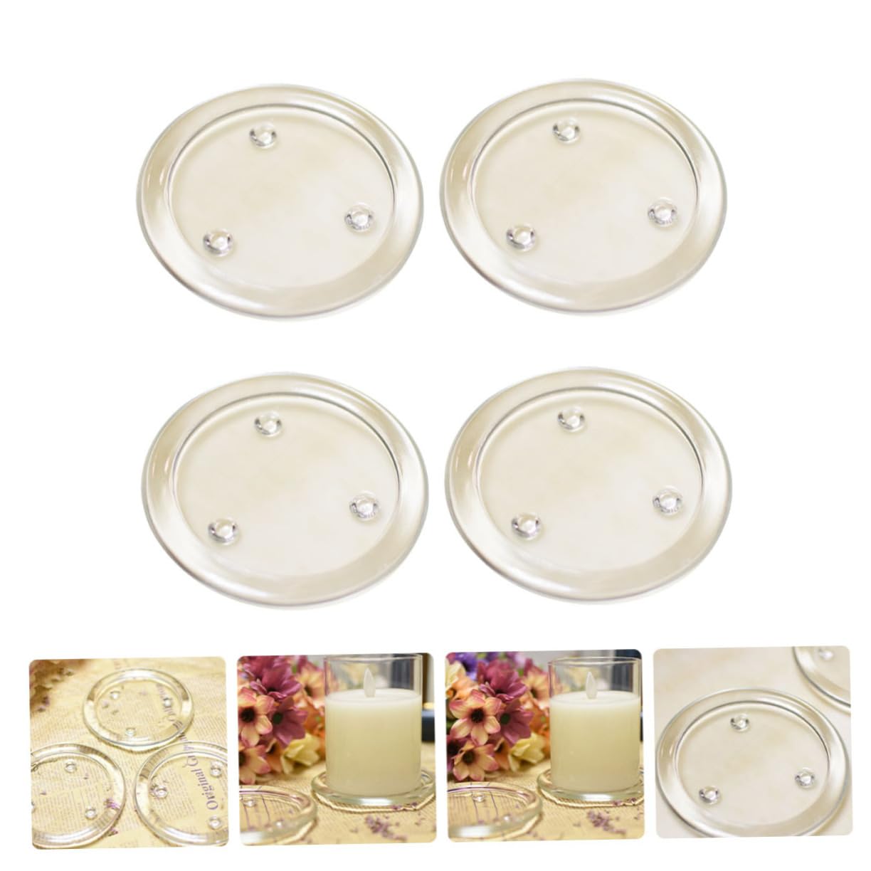 4 Supporti Rotondi in Vetro per Candele, Bianco, 4 Pezzi