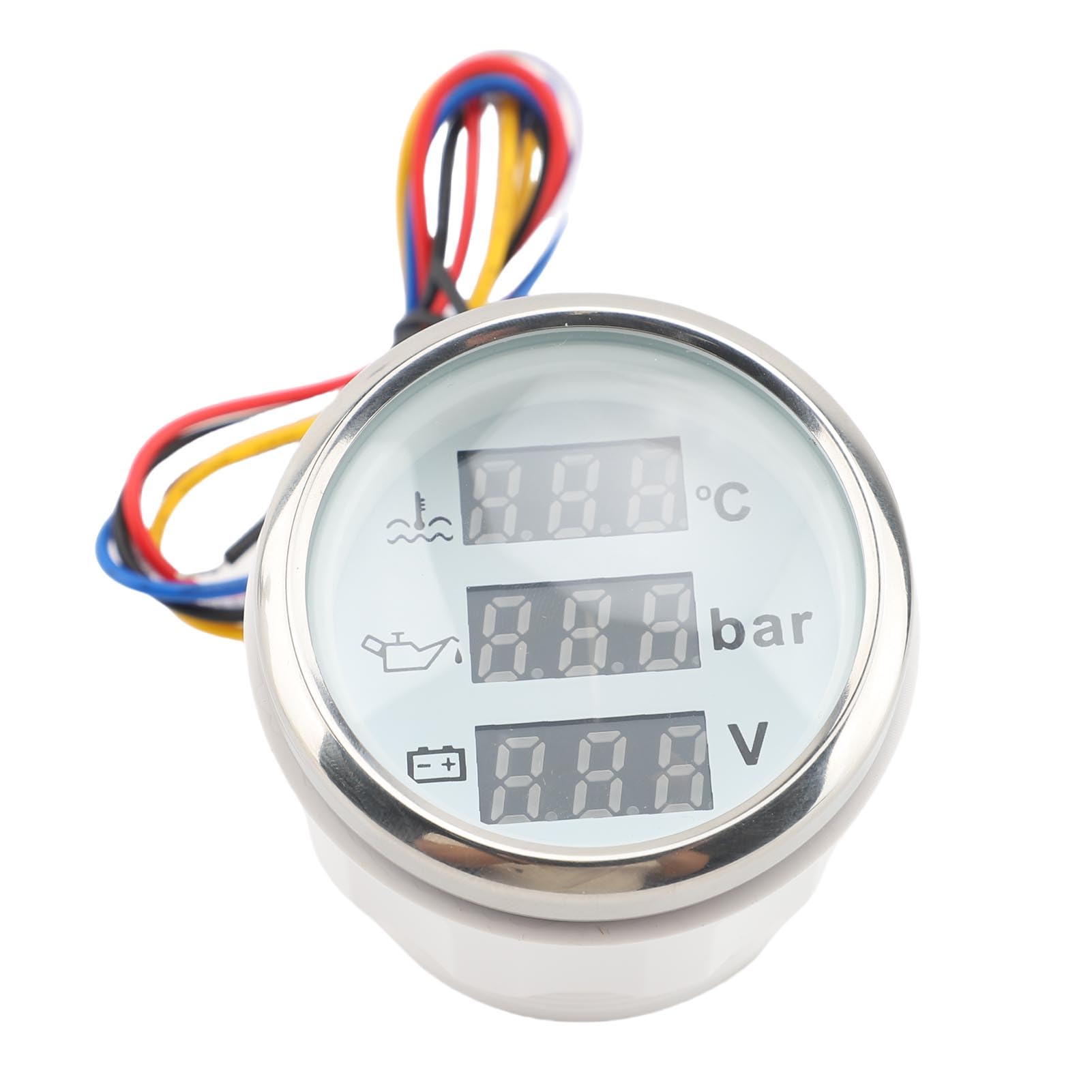 Fabater 3 w 1 Temperatura Płynu Chłodzącego Silnik Miernik Ciśnienia Woltomierz Akumulatorowy Zestaw Wskaźników 52mm Cyfrowy Wyświetlacz Samochód łódź RV Truck (Biała tarcza w kolorze srebrnym)