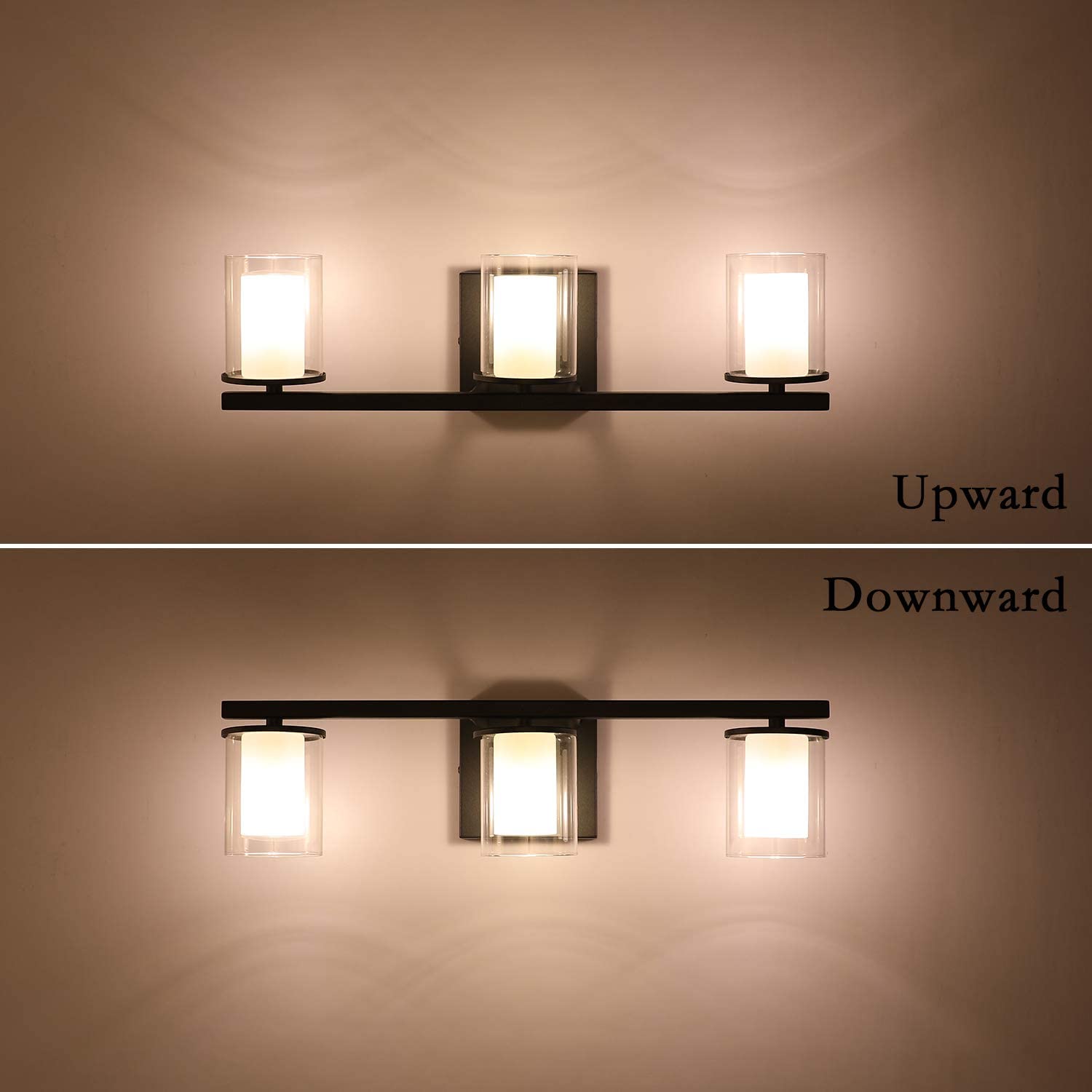 Lampada toeletta Nera 3 luci paralumi in Vetro Applique Parete 17,9 "Pollici Applique Parete in Bagno Lampade Parete Moderne Bagno Vinta Specchio