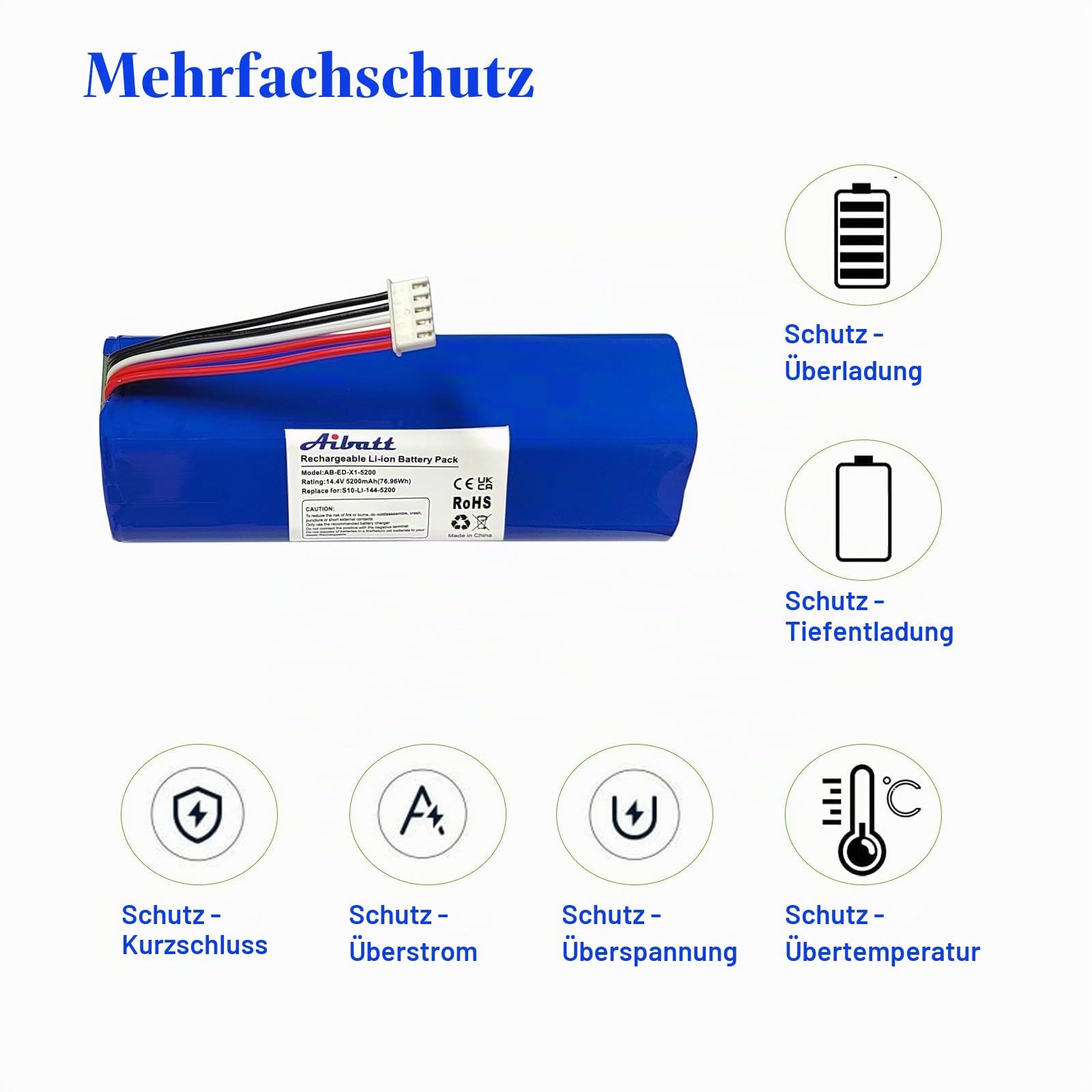 5200mAh Ersatzakku für Ecovacs Deebot T8 Pure, T8+, Deebot T9, Deebot T20 Omni, Deebot T10, Deebot X1, Deebot Ozmo 950, Deebot T5 Max Staubsauger.(14.4V/74.88Wh)