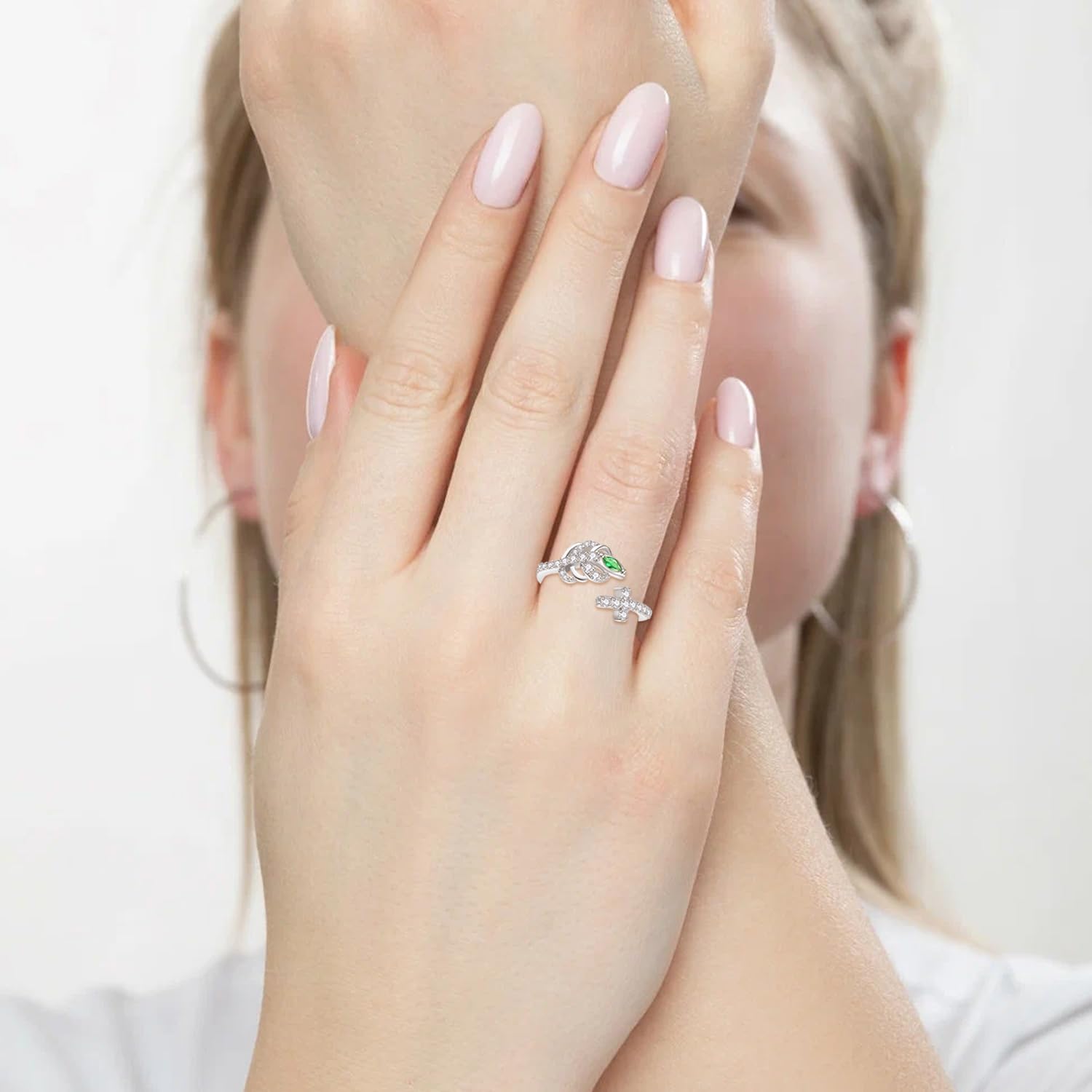 KINGWHYTE Feder Daumenring 925 Sterling Silber Einstellbare Fingerringe Cubic Zirkonia Ring Engelsflügel Schmuck Geburtstagsgeschenke für Frauen