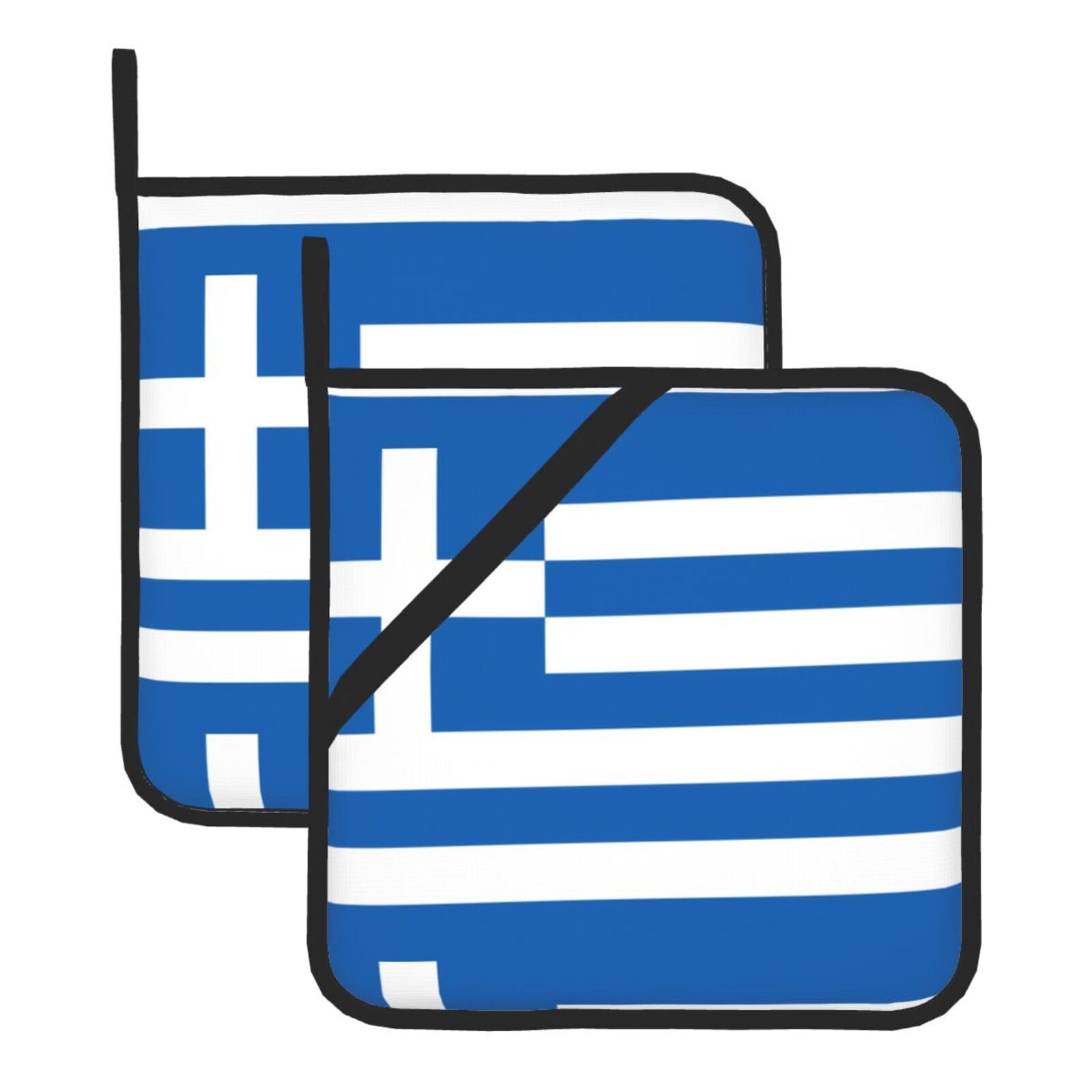 HJFCZH Greek flag Prints Square Hot Pads for Kitchen Counter - Waterproof Pot Holders, Durable Heat Resistant Throw Layers for Serving, Oven & BBQ - 2 Pack