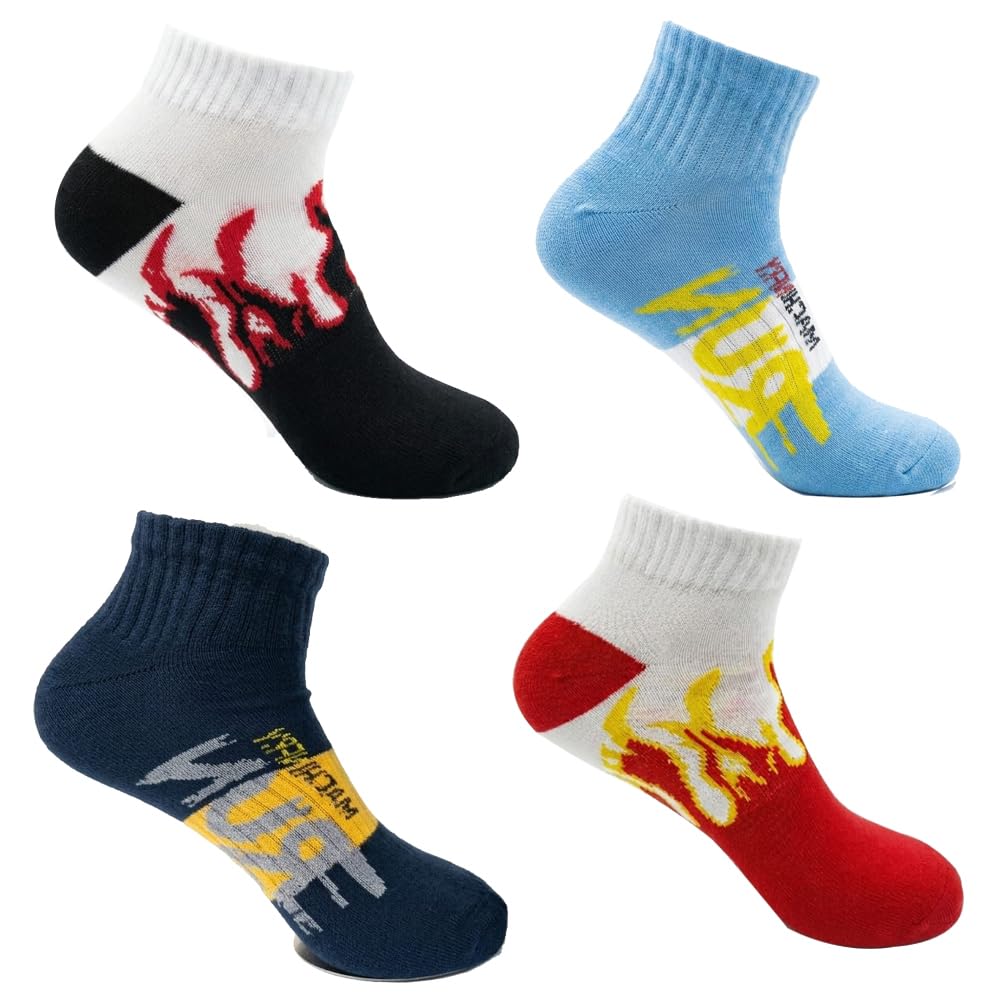 bear & beyond Unisex Ankle Socks Pack of 4 | Multicolor Graphic Designer Socks | Soft Cotton Blend | Breathable Casual Sports Socks for Men & Women | Free Size-picture-23