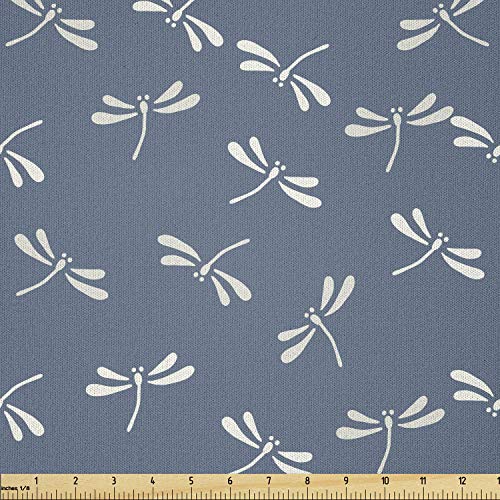 Image of Ambesonne Dragonfly Fabric by The Yard, Tropical Wildlife Pattern Japanese Style Oriental Nature Inspired Pattern, Microfiber Fabric for Arts and Crafts Textiles & Decor, 2 Yards, Aqua White
