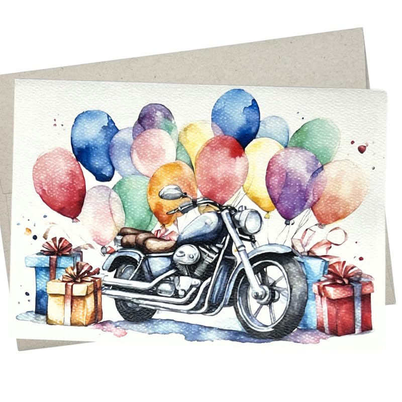 Motorrad-Geburtstagskarte Von Whitman And Daughter – 12,7x17,8 Cm, Aquarell-Design, Mit Umschlag