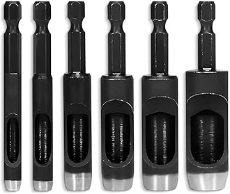 LIBERHAUS 6Pcs Leather Hole Punch Tool - Hollow Punch Set Hex Shank Drill Bits Flexible Drill Bit Extension Hex Shank Drill Bit Set 3/16" 1/4" 5/16" 3/8" 7/16" 1/2" Non-Slip Fit Leather Hole Punch Set