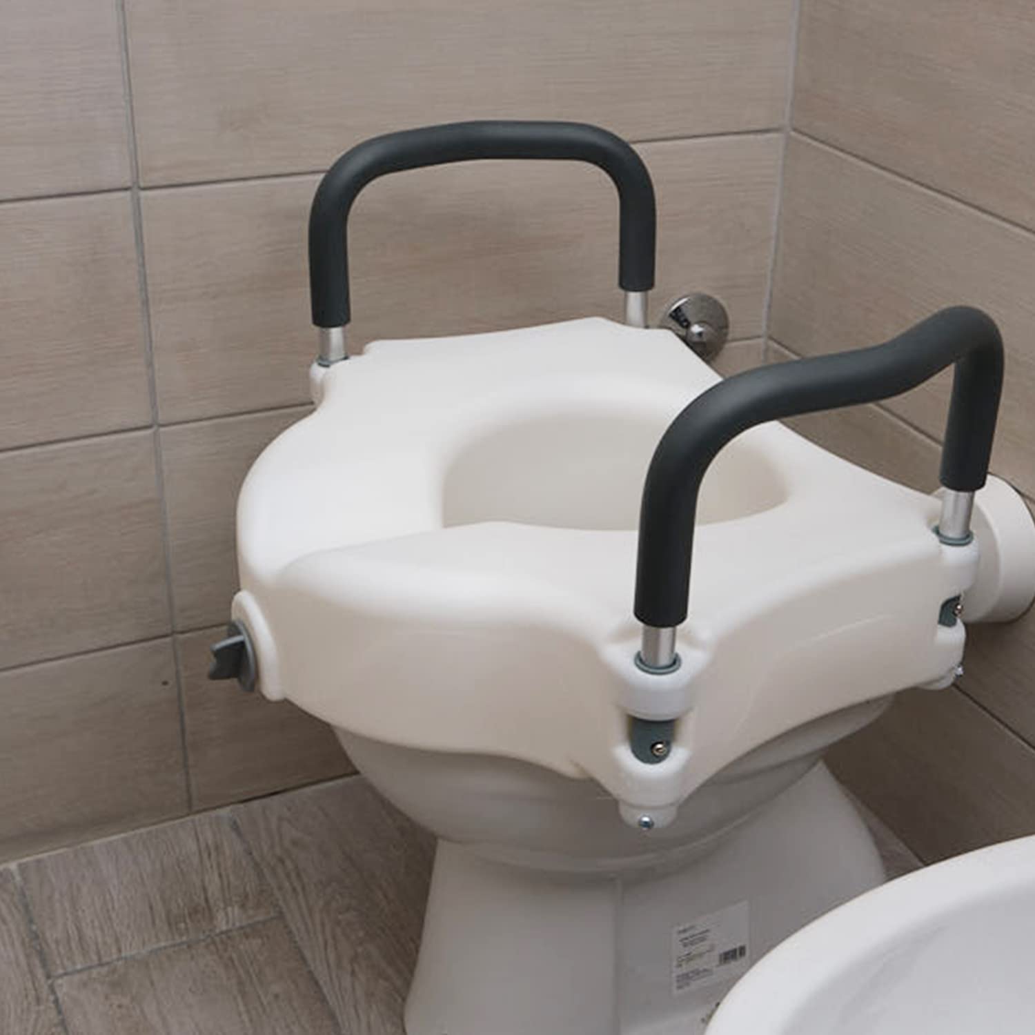 GOVITA - Rialzo na siedzenie WC 12,5 cm górę muszli klozetowej ze stałymi podłokietnikami z centralnym zakresem, Podnośnik WC Disabled 130kg