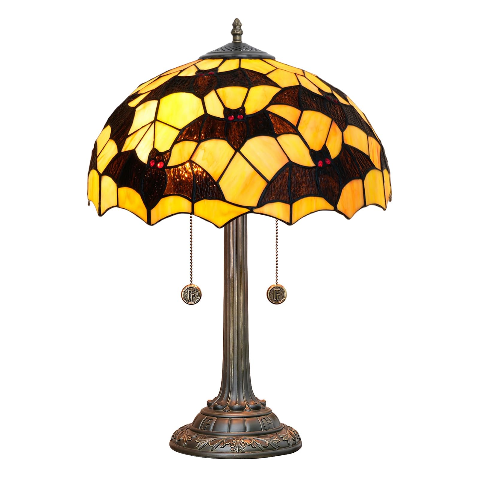 NUODITOS Tiffany Table Lamp Black Bat Design Stained Glass Lamp 40cm Handmade Large Desk Light Antique Beside Reading Lamp for Home Living Room Bedroom Office