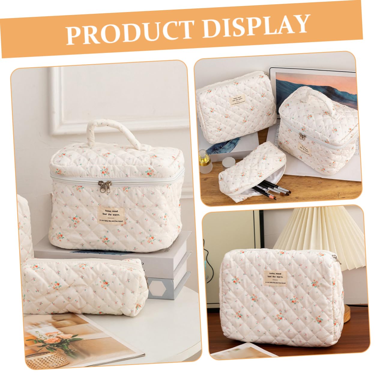 Bolsa de Maquillaje Floral de Algodón, Juego de 3 Piezas