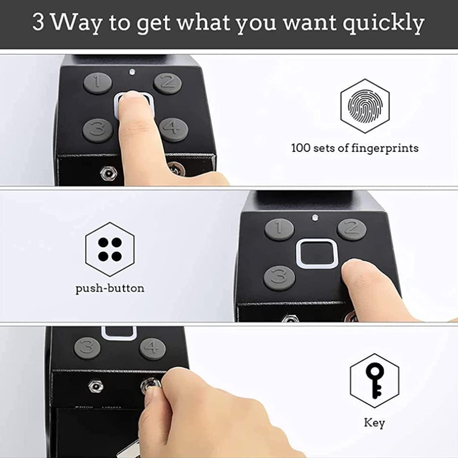 Caja fuerte electrónica para pistola, armario para pistola con huella dactilar/teclado digital/llave de repuesto utilizada para la oficina, el hogar, el almacenamiento de joyas, objetos valiosos