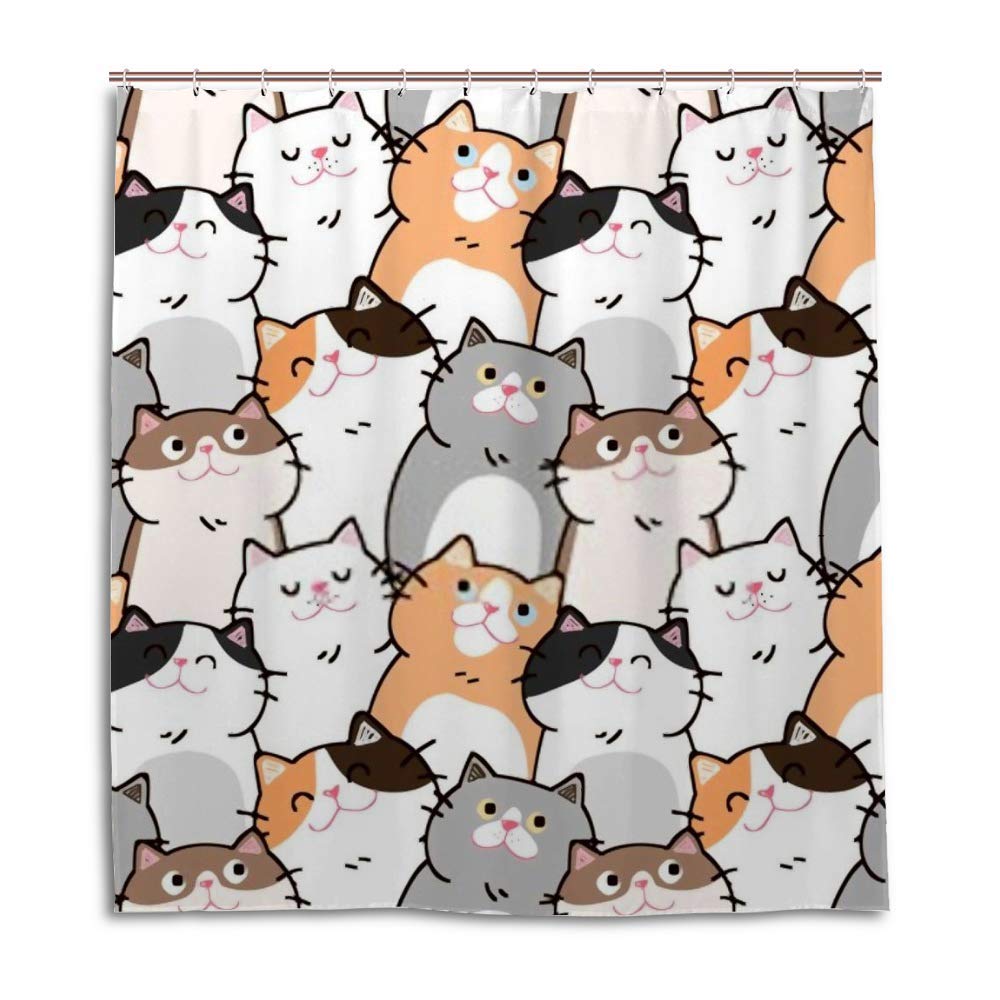 Rideau de douche chat dessin animé 180x180 cm polyester avec crochets