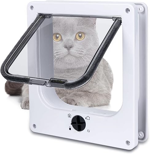 Versión mejorada puertas para gatos (para gatos de hasta 23.6 libras), puerta magnética para mascotas con bloqueo de 4 vías para puertas interiores