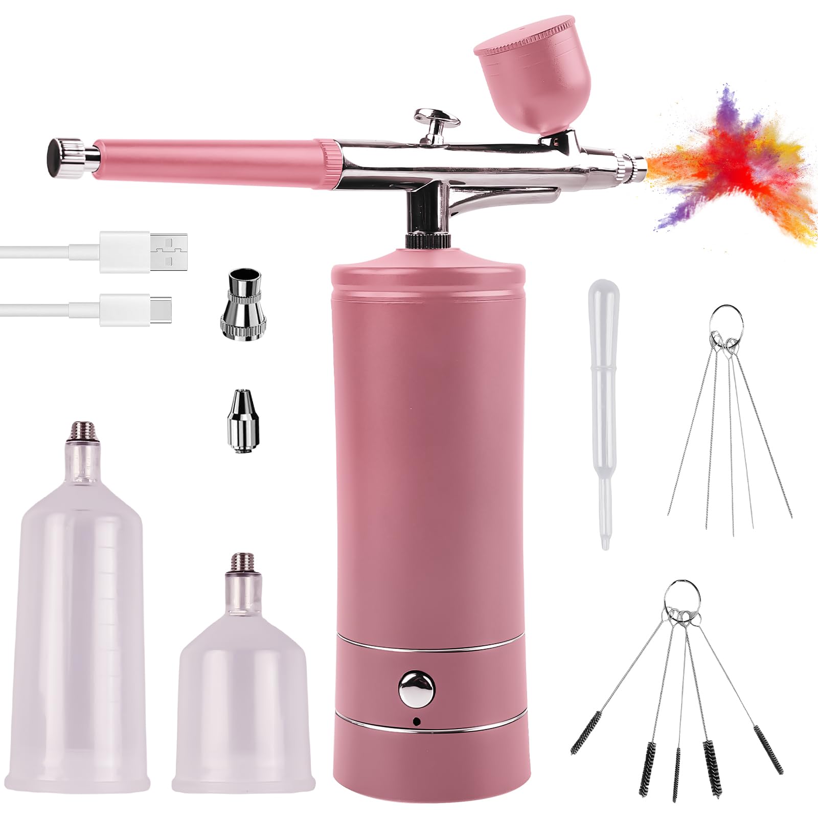 Kit d'aérographe portable, pistolet pulvérisateur à main rechargeable avec brosse, mini brosse à air avec compresseur pour nail art, décoration de gâteaux, maquillage, modelage de tatouage