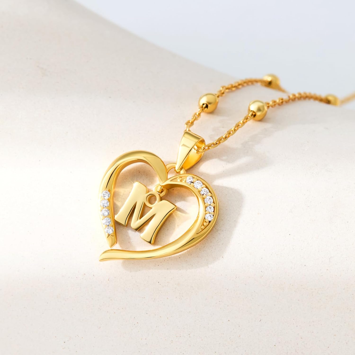 Cicy Bell Womens Heart Initial Necklace for Women 18k Gold Plated Shell Personalized Letter Pendant Necklace 17.7'' with 2'' Extender - Image 3