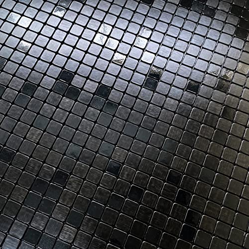 Homeymosaic 10-Sheets Metal Backsplash Peel And Stick Glass Tile Stick On Kitchen Bathroom Countertop Fireplace Plaid Mosaic Panel,Brushed Black #TOP5