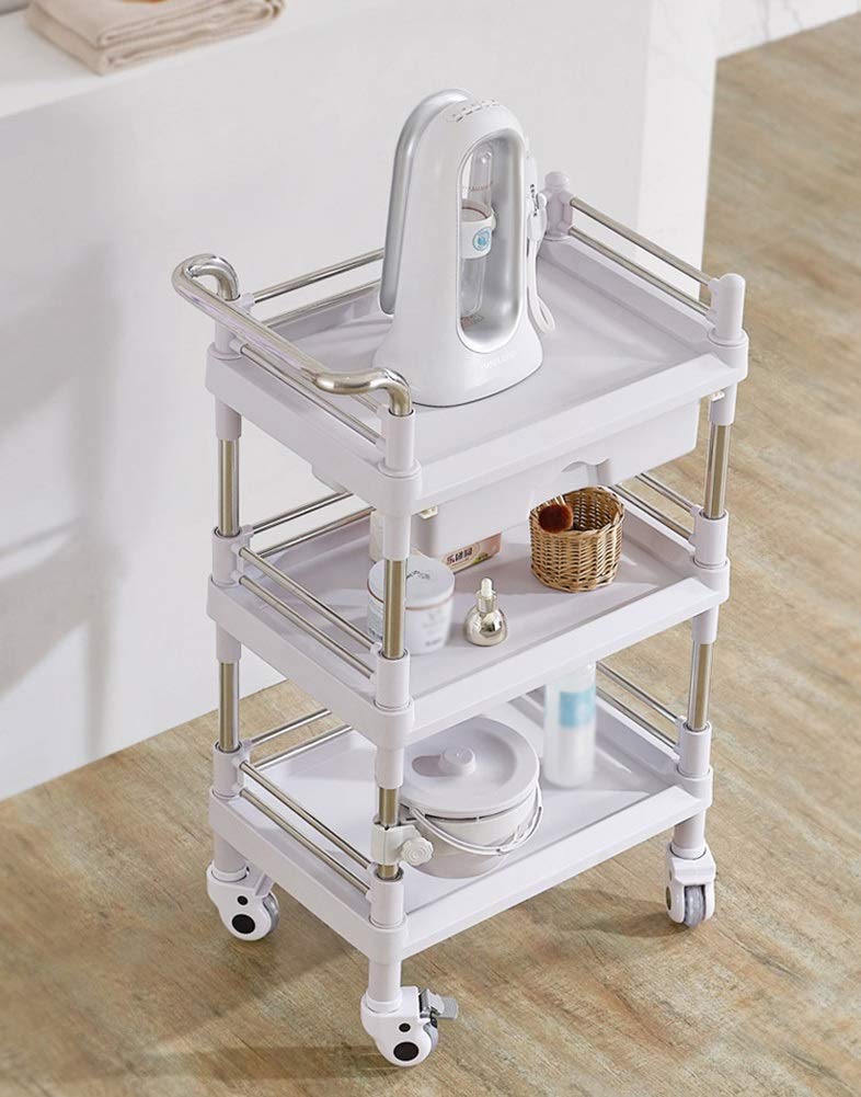Bewegliche Wagen, Haushaltsmittel, Servierender Wagen Kleiner Schönheitssalon-Wagen Mit Abs-Schublade, Edelstahl-Rollender Medizinischer Wagen Mit Bremsrädern/Beige/L