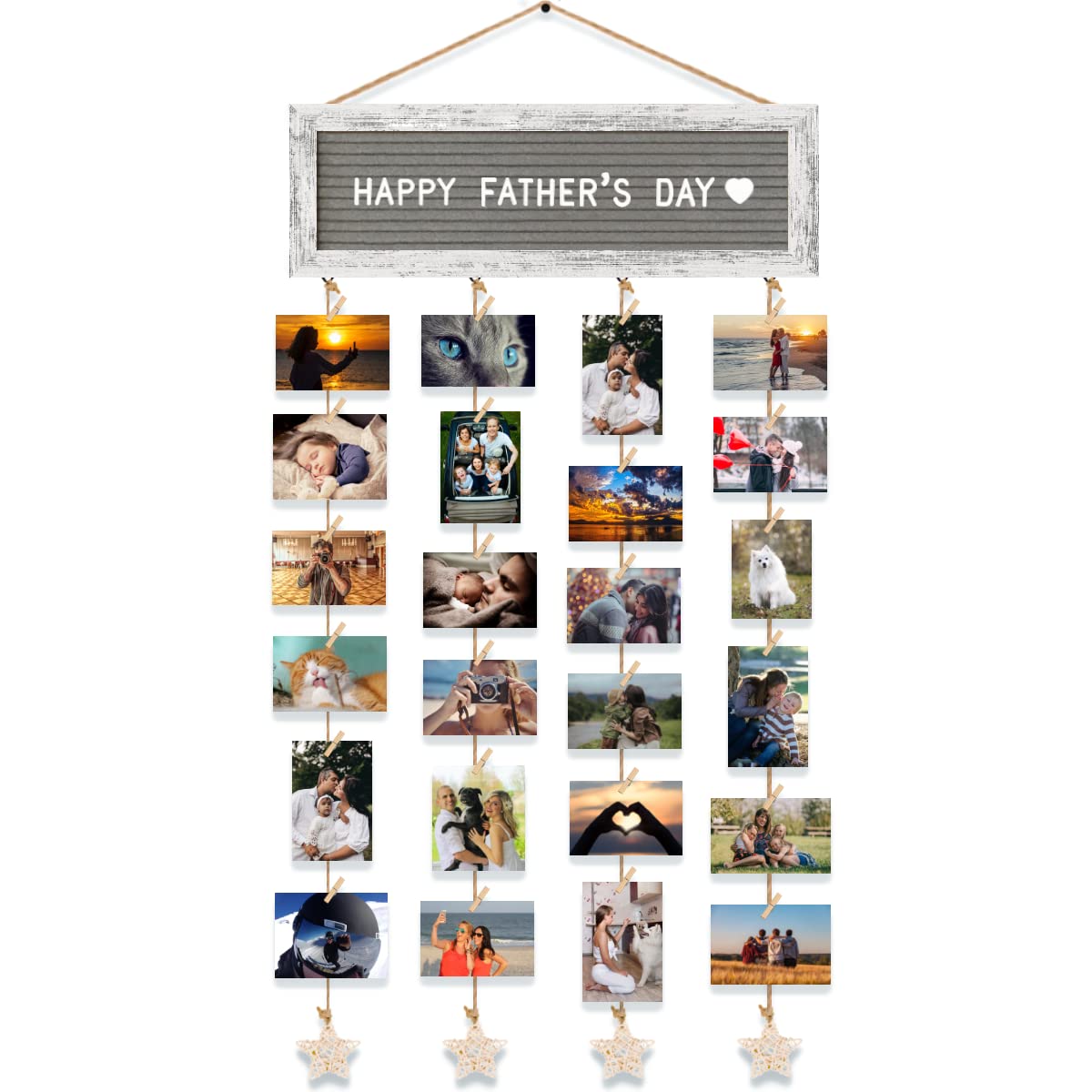 CJIAWYS Picture Frames Collage Wall Decor Collage Picture Frames, Rustic Felt Letter Board with 340 Letters and 30 Clips, Unique DIY Multi Photo Frame for Dorm Room Decor Family Birthday Gifts