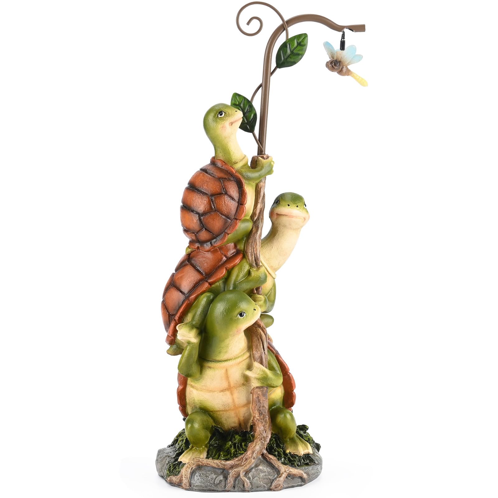 Bseka 14in Solar Light Garden Sculpture, Turtle&Frogs Solar Garden Statue, Solar Powered Garden Lantern,Resin Turtle&Frogs Sculpture with Solar Lights for Garden Decorations. (B)