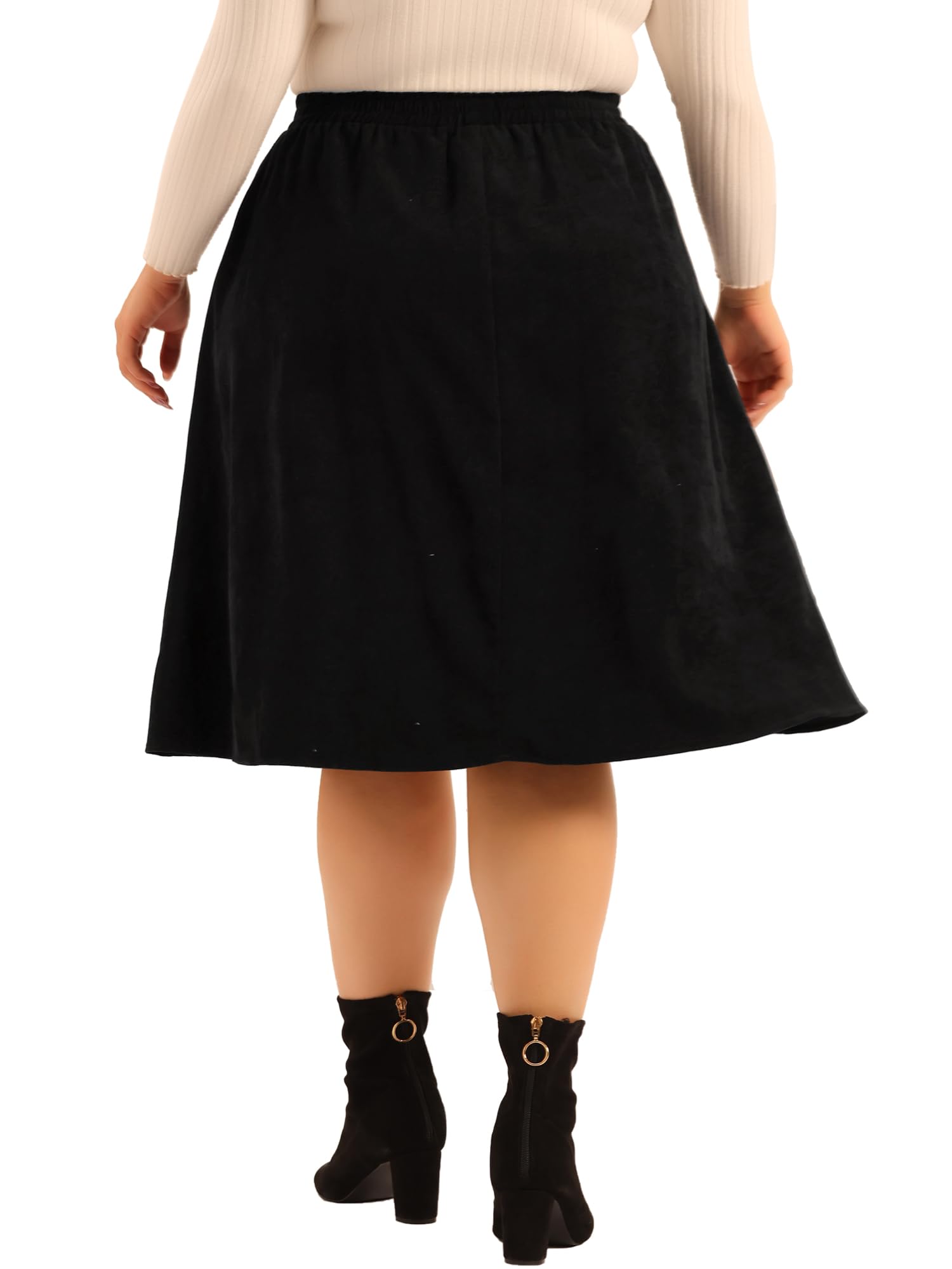 Agnes Orinda Midi-Röcke aus Cord für Damen, Übergröße, elastisch, hohe Taille, Knopfleiste vorne, A-Linien-Rock mit Taschen
