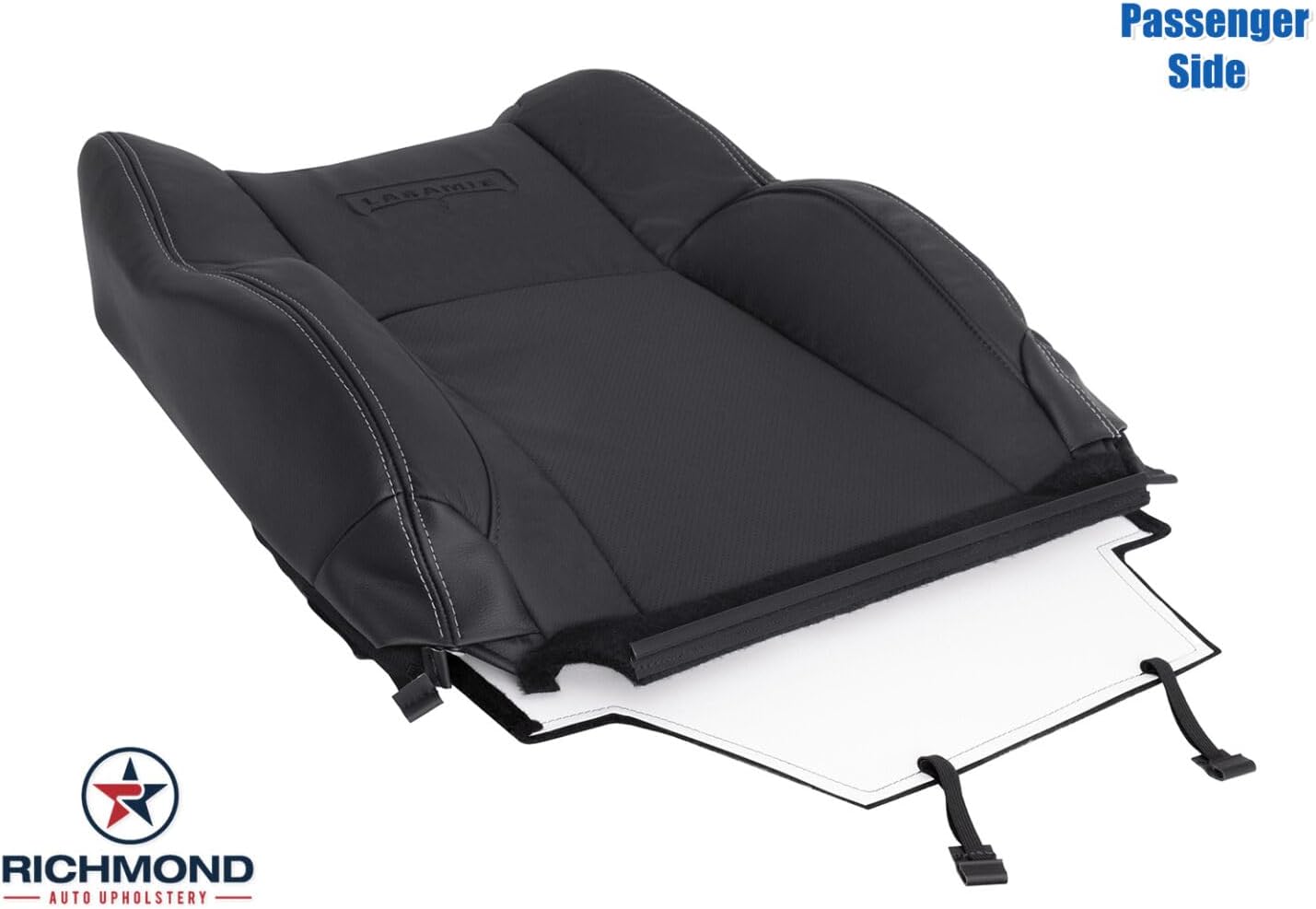Richmond Auto Upholstery - Passenger Side Lean Back Compatible with 2013-2018 Dodge Ram 2500 Laramie, Replacement Leather Seat Cover, Black Perforated