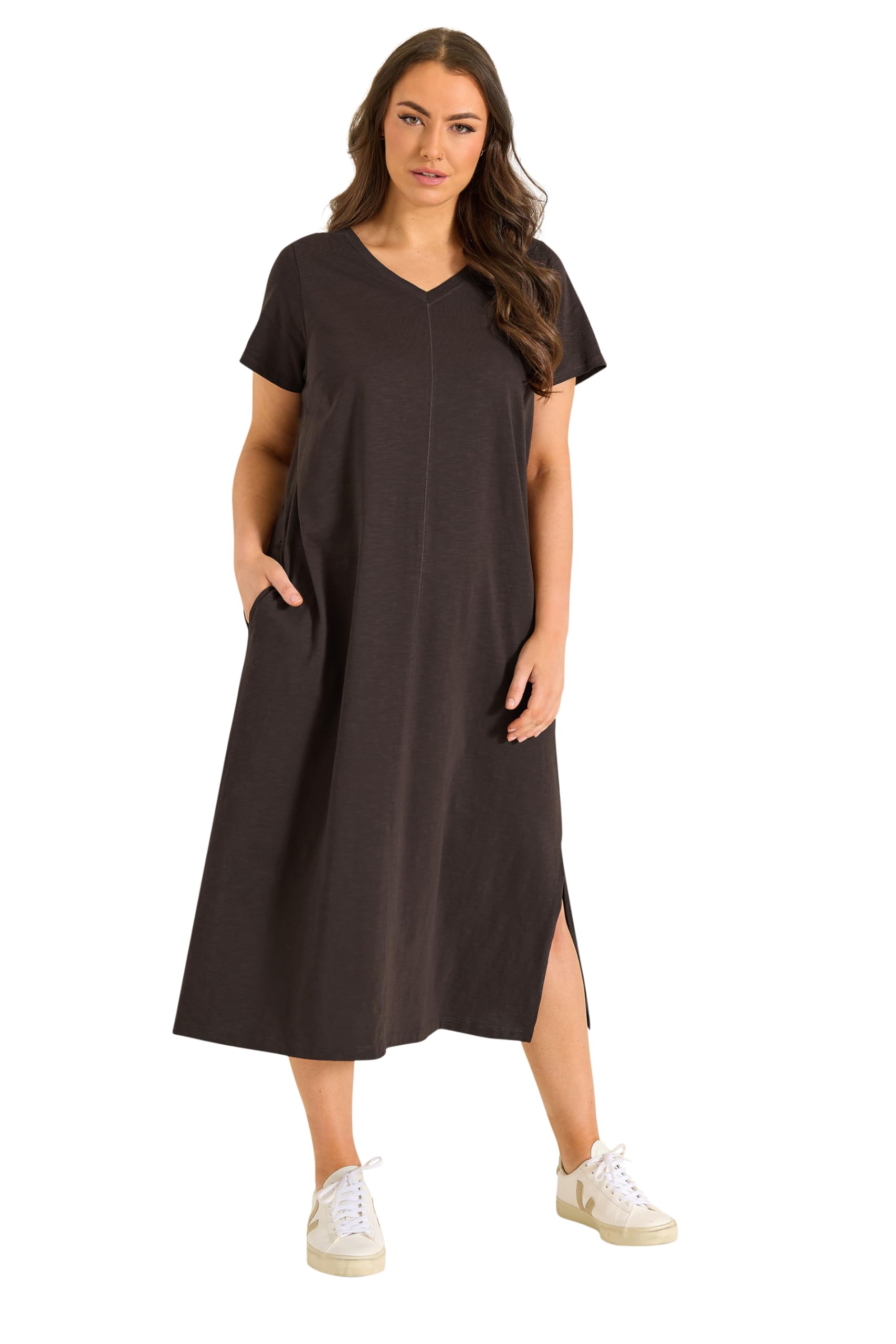 Evans Women's Chocolate Curve Brown Premium Cotton Dress - Plus Size Curve