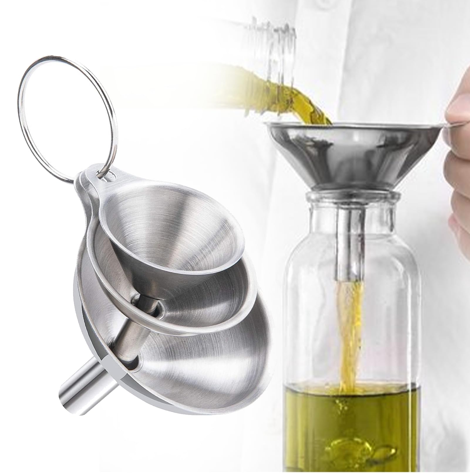 3 PCS Stainless Steel Small Funnel Multi-use No Spilling Food Grade Funnel Kitchen for Essential Oil Spices Flask Small Metal Funnels For Filling Bottles Or Containers Great for Kitchen