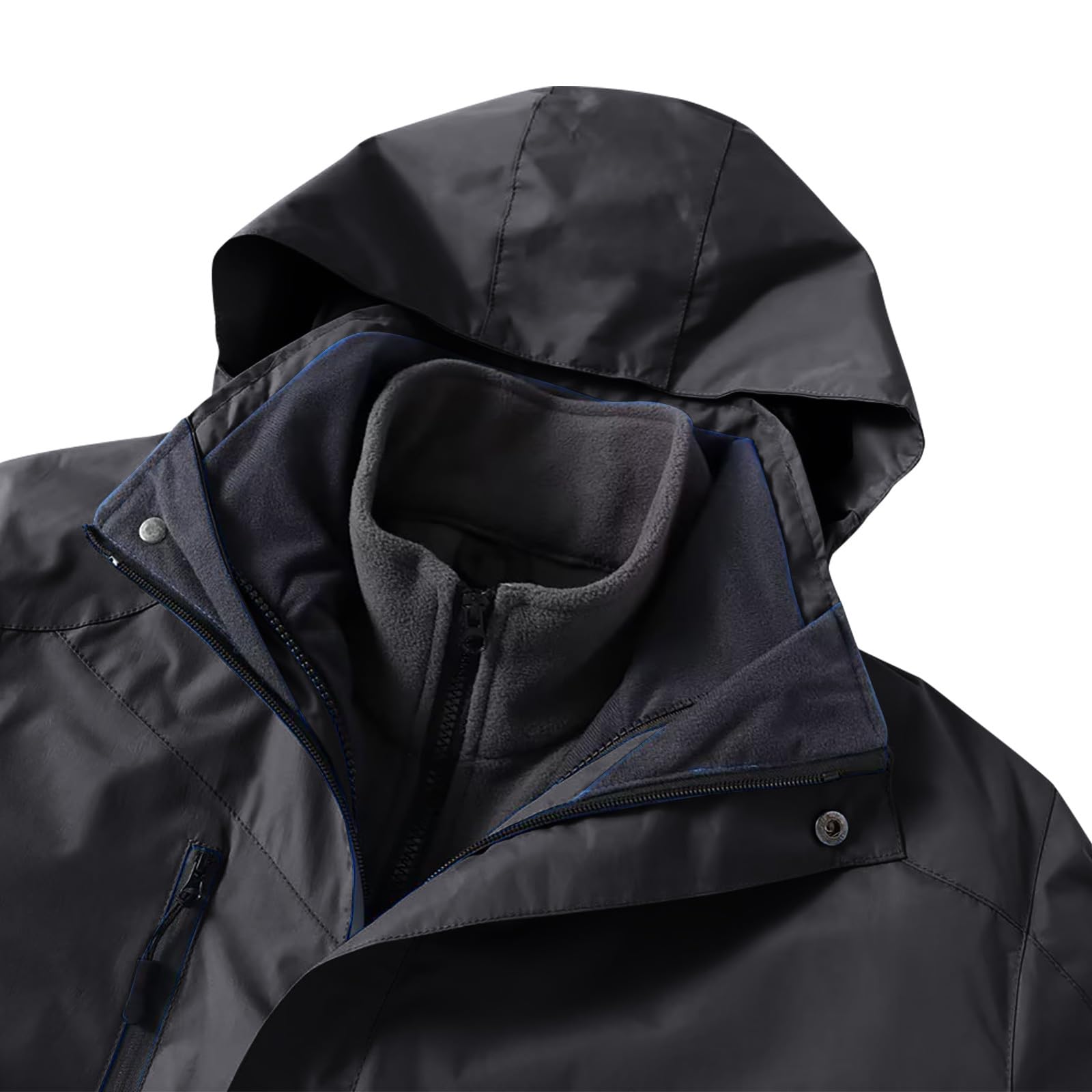 Softshelljacke für Damen Einfarbige 3-In-1 Funktionsjacke mit Kapuze und Herausnehmbarem Fleece-Innenjacke Winddicht Wasserabweisende Skijacke Durchgehendem Reißverschluss Warm Übergangsjacke