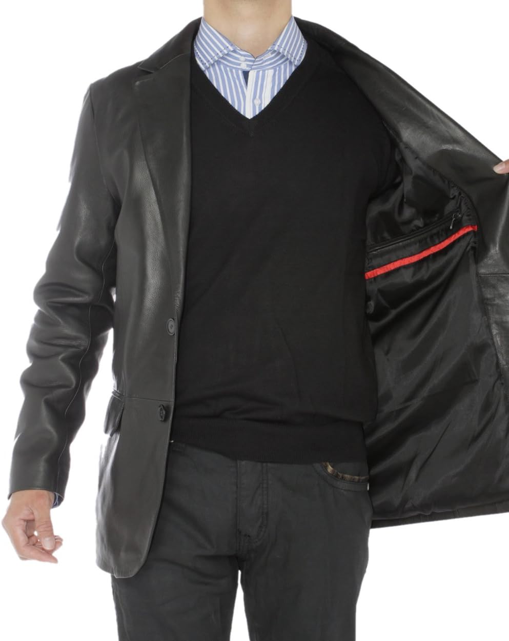 GN Luciano Mens Nappa Leather Blazer 2 Button Modern Fit Jacket