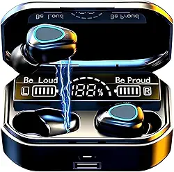 Fone de Ouvido Bluetooth 5.1 TWS Sem Fio - Som Hi-Fi Graves Potentes, Visor Com LED Microfone com Redução de Ruído Intra-Auricular Compatível com iPhone e Android Linha Super Premium