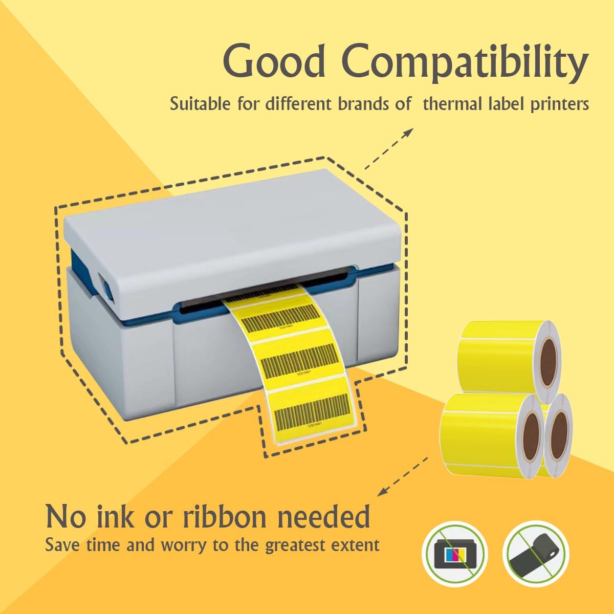 1000 Yellow Labels per Roll, Direct Thermal Labels 2.25 x 1.25 Yellow Labels (2-1/4" x 1-1/4") - BPA Free! (8 Rolls / 8000 Labels)
