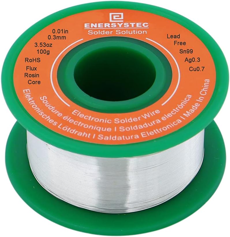 Ultra Thin Solder Wire Lead Free Rosin Core Flux Alloy Soldering 0.01in 0.3mm 100g Sn99 Ag0.3 Cu0.7 Flow 100g for Electronics Soldering Electrical Solder
