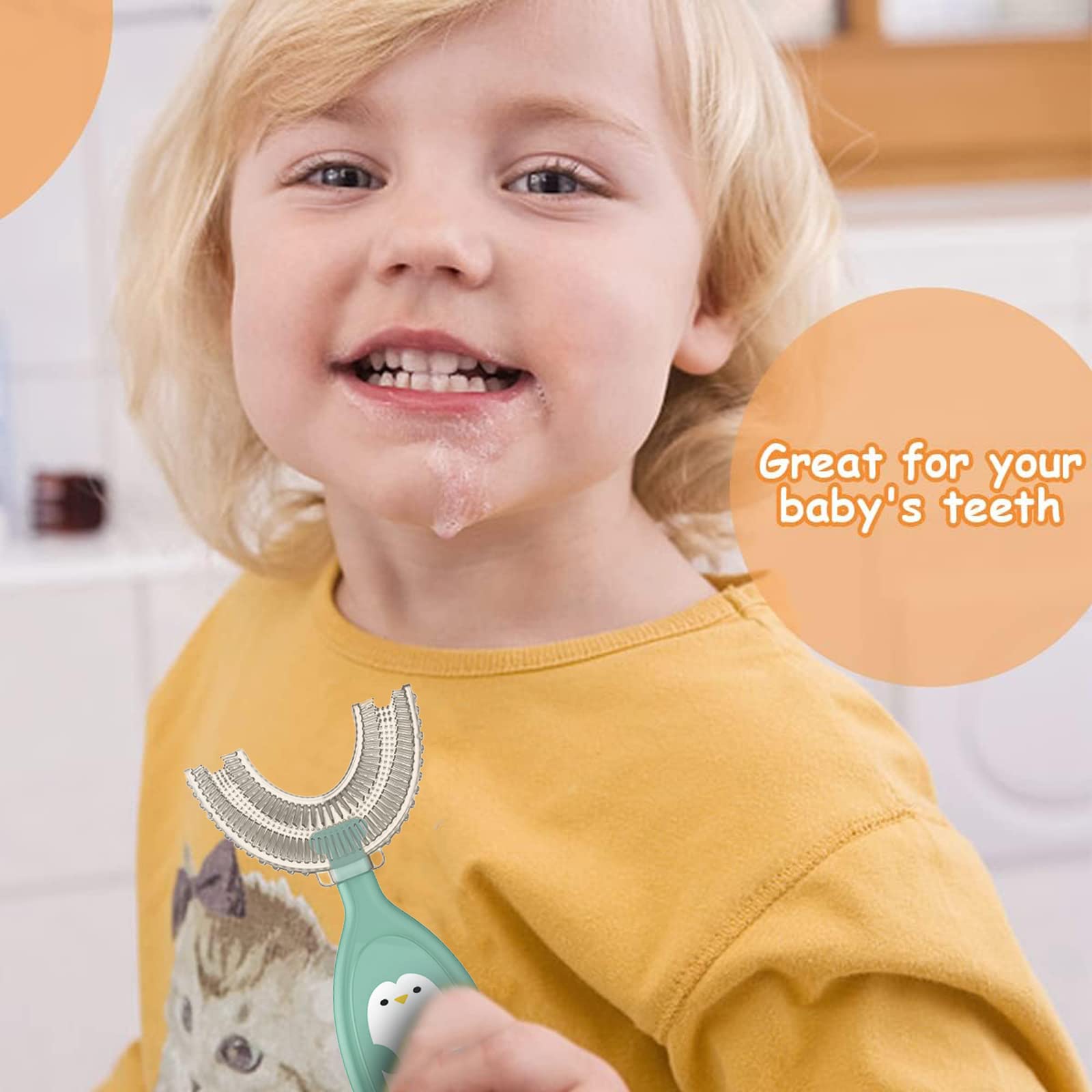 Spazzolino da denti a forma di U, pulizia orale per tutta la bocca, per bambini, con setole in silicone, pulizia completa, senza BPA, 2-6 anni
