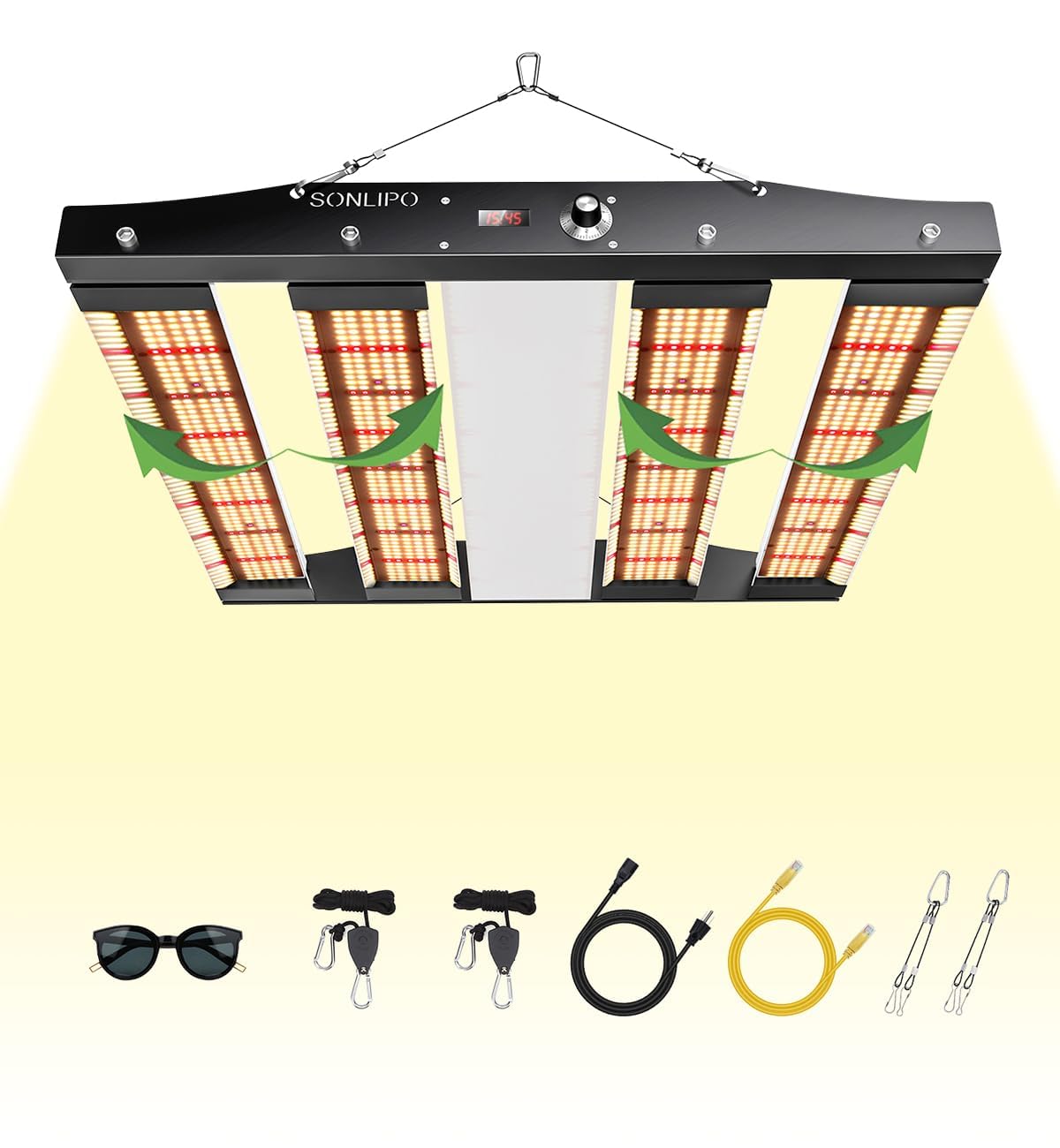 Sonlipo 250W LED Grow Light con 3 Modalità Spettro Completo, 1220 LEDs, Timer Dimmerabile - Copertura 90x90cm per Coltivazione Indoor di Piante, Verdure e Erbe