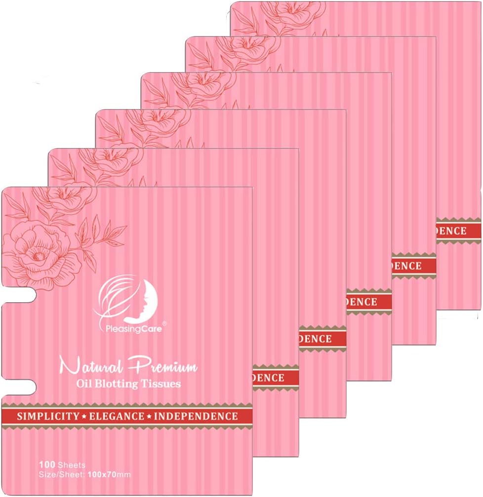 Rose Oil Blotting Sheets — 600 Count (6 Packs of 100), Pink Blotting Paper with Natural Rose Flower Particles, Makeup-Friendly Oil Absorbing Tissues for Oily and Sensitive Skin
