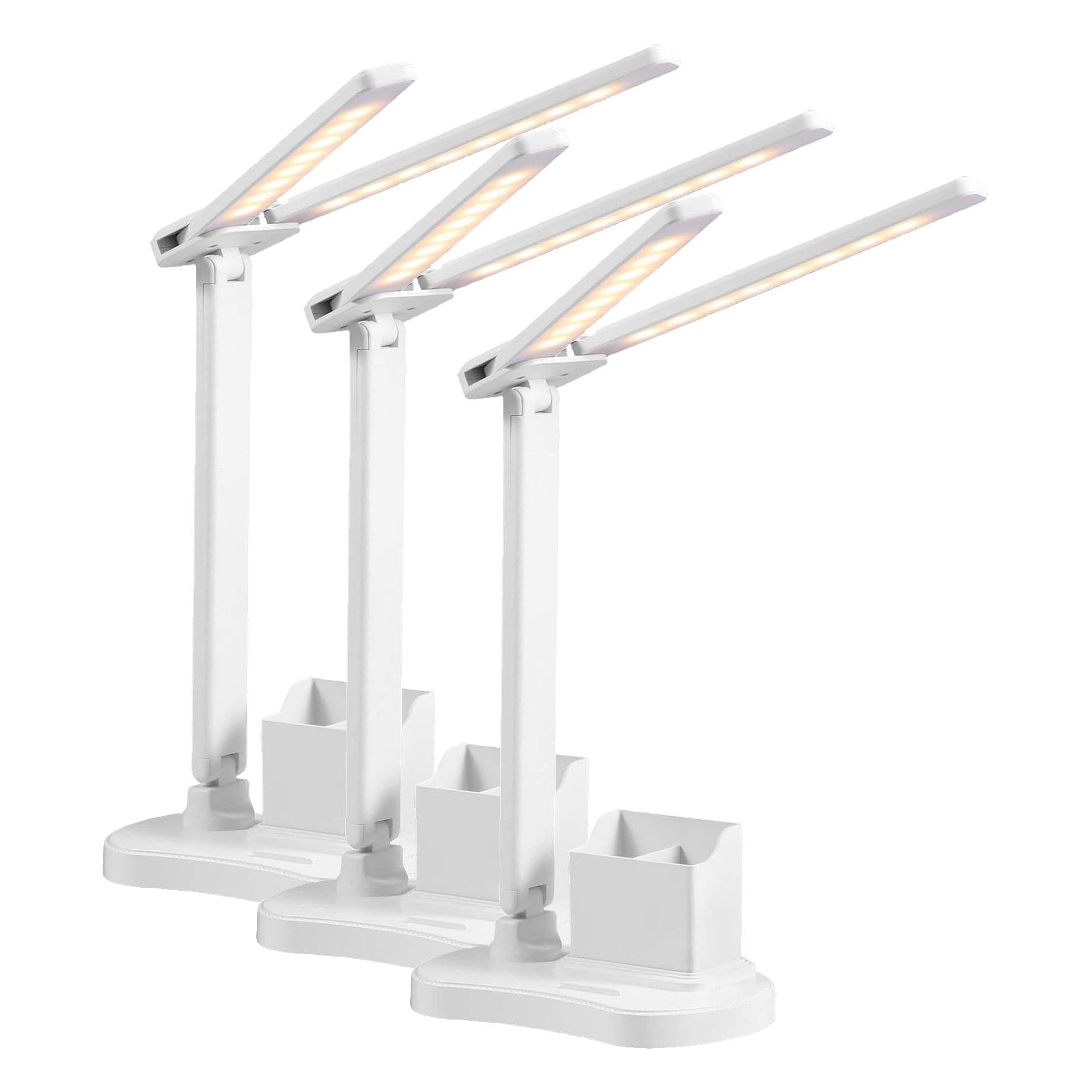 Vinabo LED Lámpara de Escritorio, 3 Brillo 3 Colores Flexo Led Escritorio, Carga USB Luz de Escritorio para Lectura Estudio Plegable, Táctil, Regulable, Niño, Dormitorio,Cabecera,Oficina