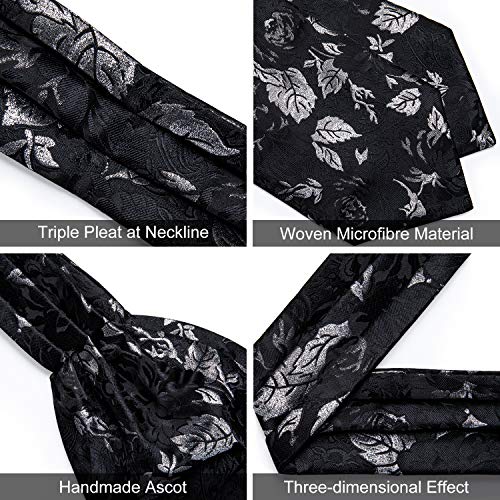 Image of DiBanGu Mens Silk Ascot Ties Paisley Jacquard Woven Cravat and Pocket Square Cufflinks with Lapel Pin for Business Wedding