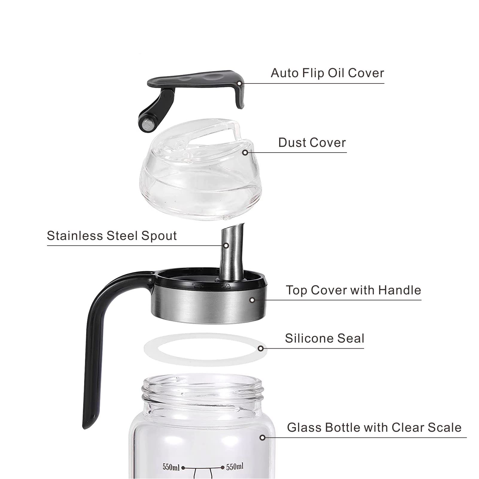 CHUNHUI Auto Flip Olive Oil Dispenser Bottle,Condiment Container with Automatic Cap and Stopper,Oil Container Glass Bottle with Non-Drip Spout for Kitchen Cooking?450ml?